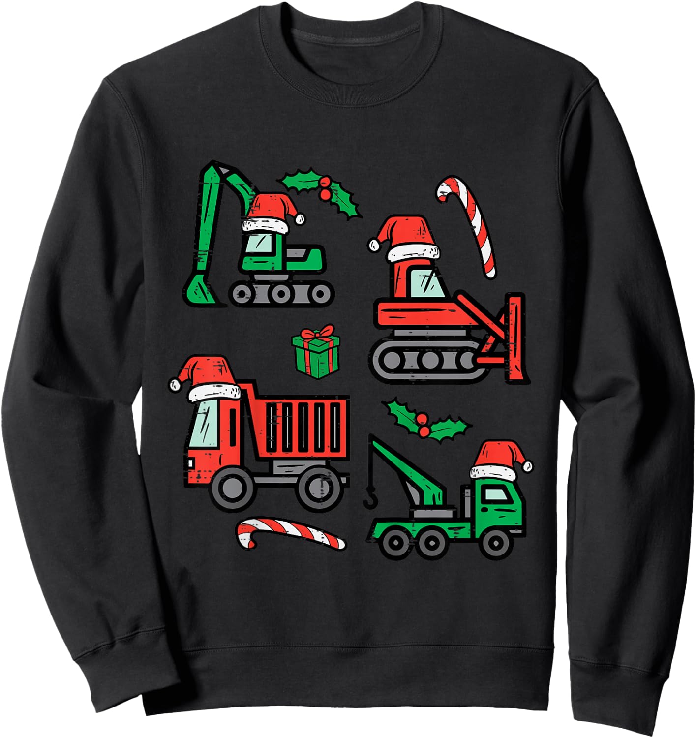 Kids Christmas Construction Vehicles Truck Xmas Boys Kids Toddler Sweatshirt - Sweatshirt | Black