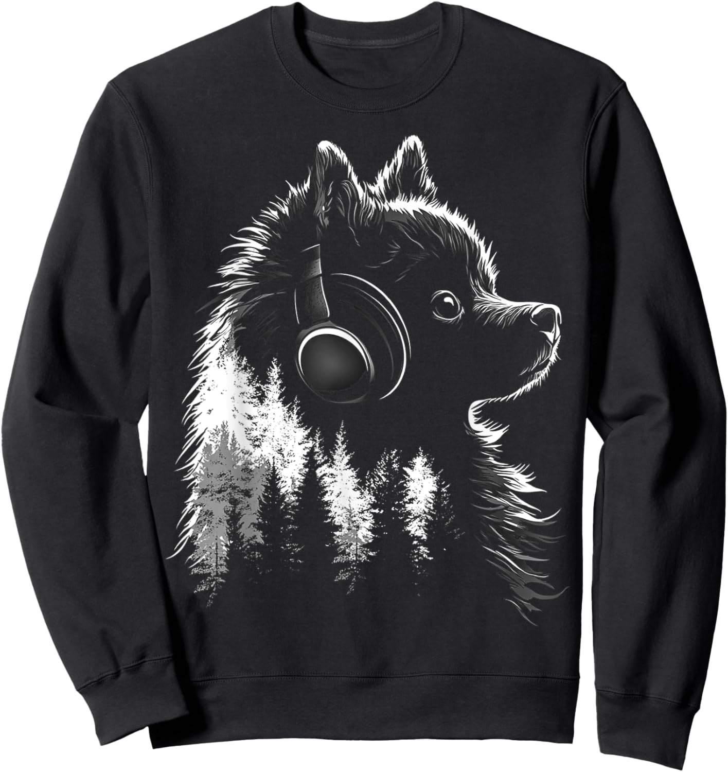 Pomeranian Dog Motif Pet Music Headphone Pomeranian Sweatshirt - Sweatshirt | Black