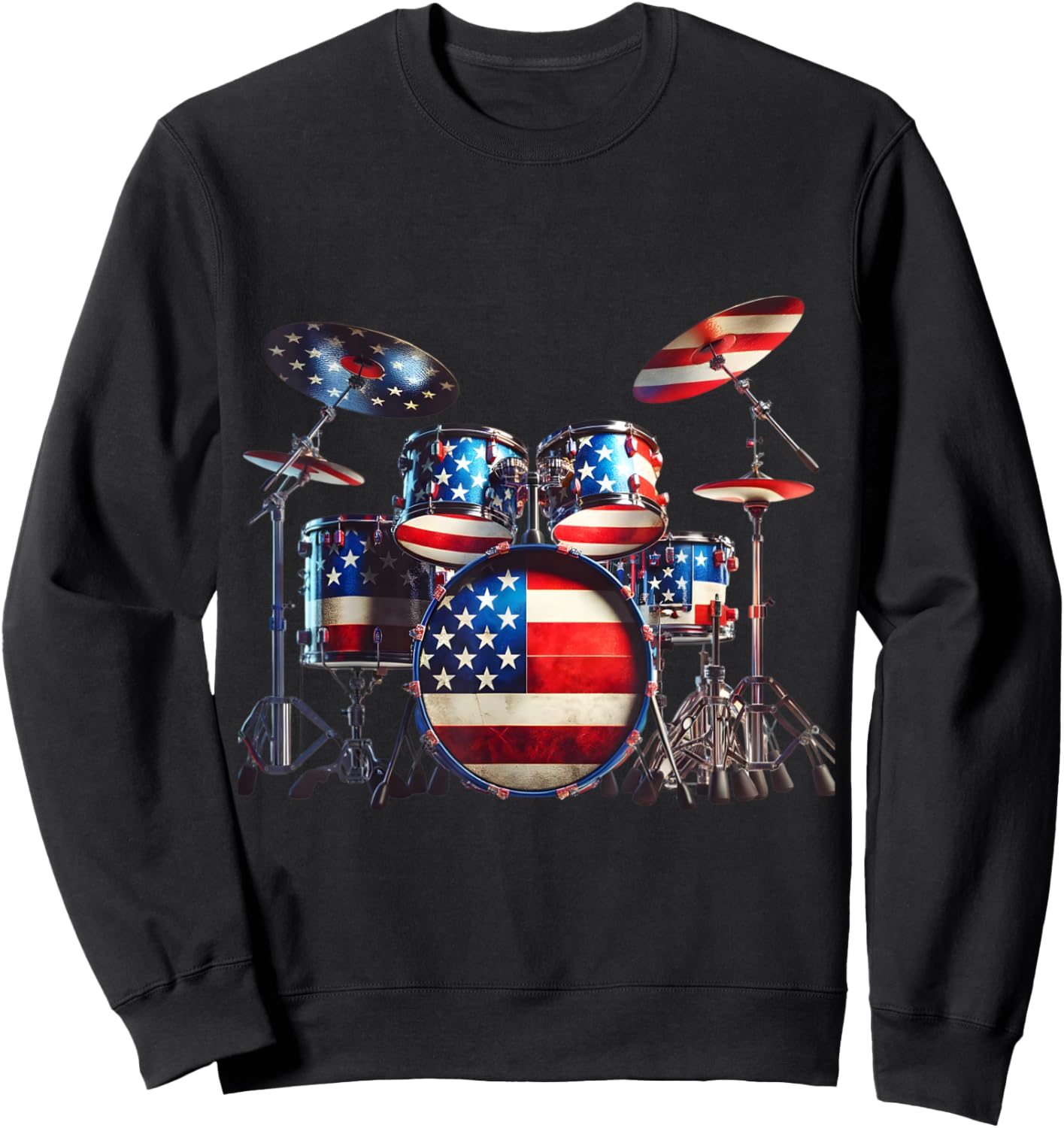 American Flag Drum Drumset 4th of July USA Patriotic Drummer Sweatshirt - Sweatshirt | Black