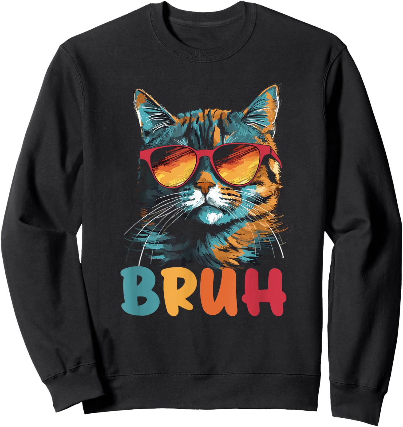 Funny Meme Saying Bruh with Cat Greetings Teens Boys Men Sweatshirt - Sweatshirt | Black