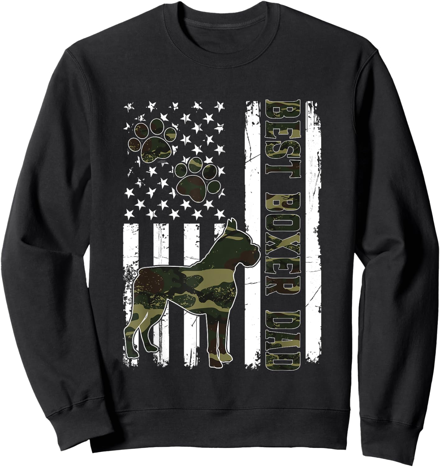 American Flag Best Boxer Dad Ever Dog Dad Sweatshirt - Sweatshirt | Black