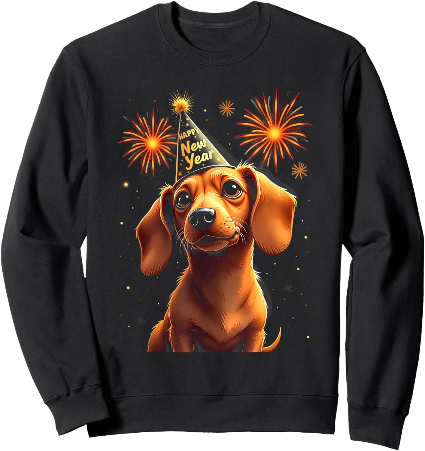 Happy New Year 2025 Eve Firework Dog Funny Dachshund Women Kids Sweatshirt - Sweatshirt | Black