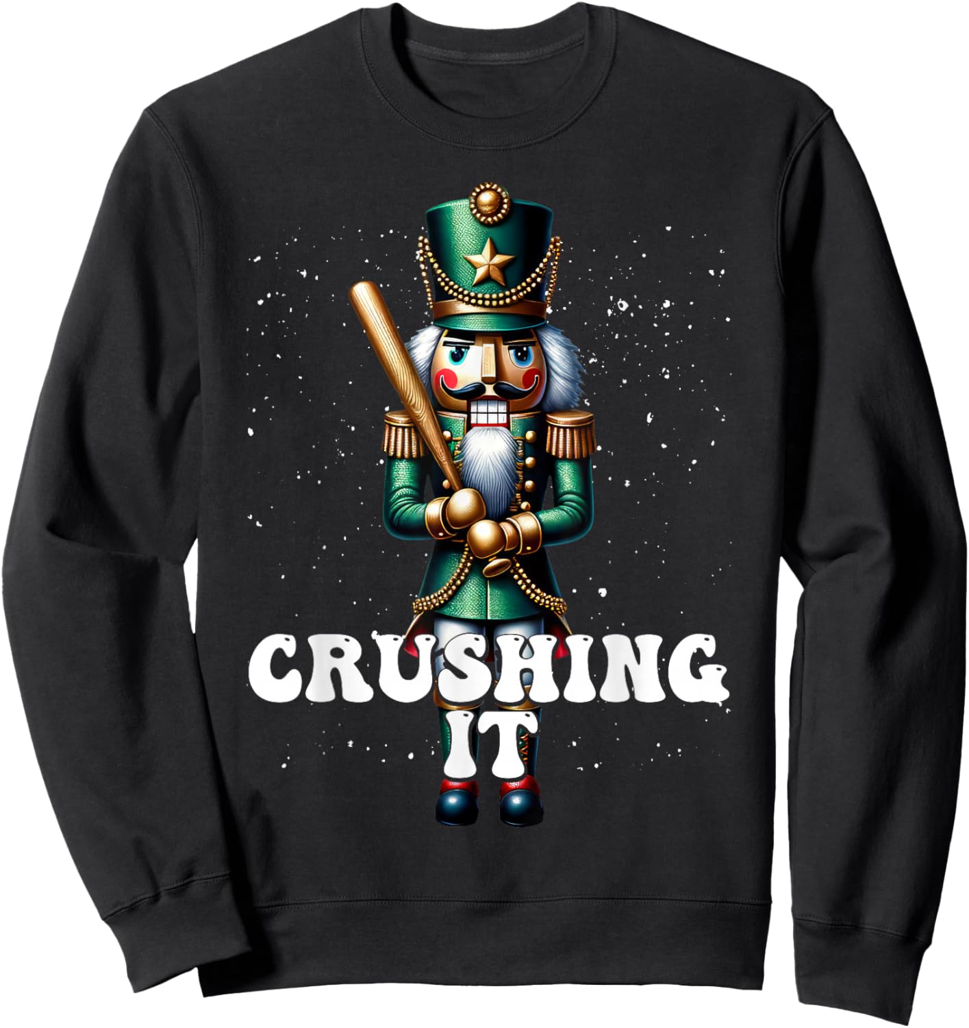 Baseball Player Nutcracker Crushing It Christmas Sweatshirt - Sweatshirt | Black