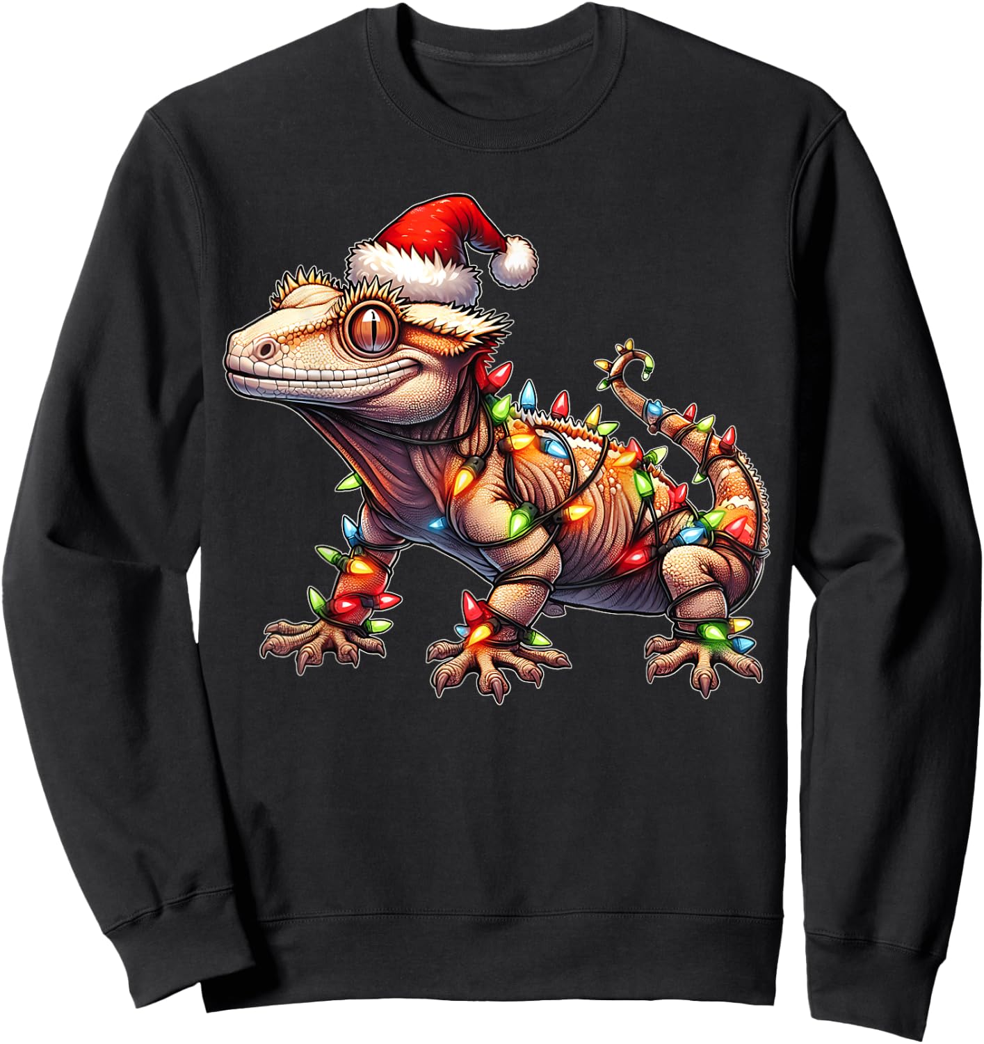 Crested Gecko Lizard Christmas Hat Xmas Sweatshirt - Sweatshirt | Black