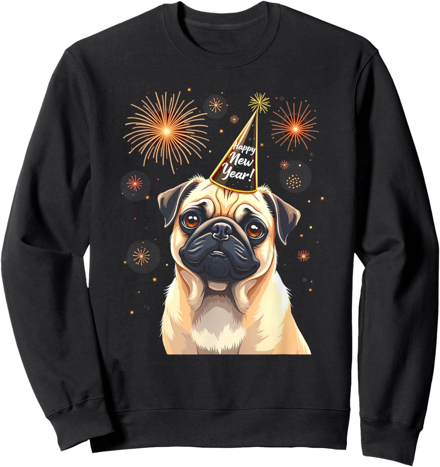 Happy New Year 2025 Eve Firework Dog Funny Pug Dog Women Kids Sweatshirt - Sweatshirt | Black