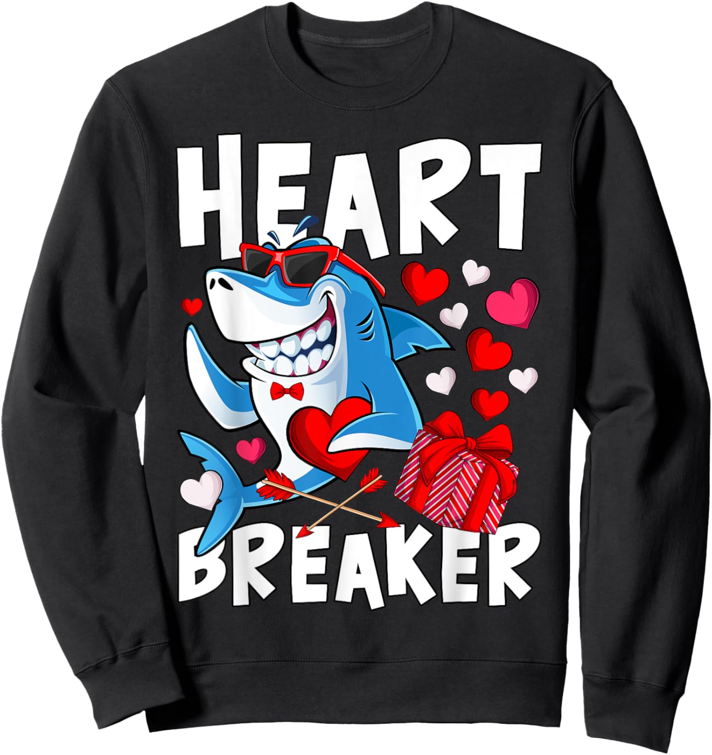 Valentines Shark Heart Breaker Valentine Shark Kids Boy Girl Sweatshirt - Sweatshirt | Black