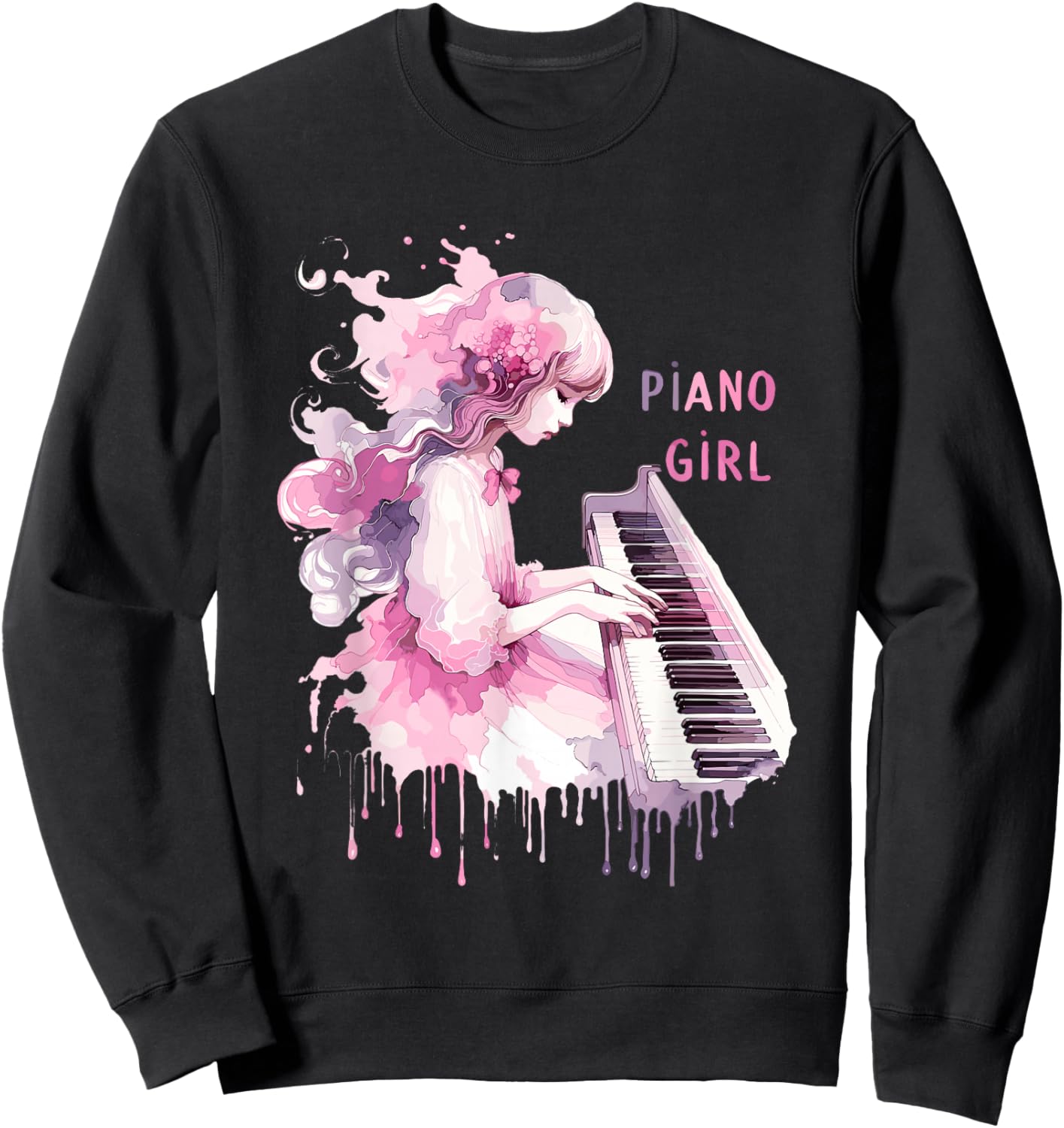 Cute Watercolor Piano Girl Pianist Keyboard Musician Music Sweatshirt - Sweatshirt | Black