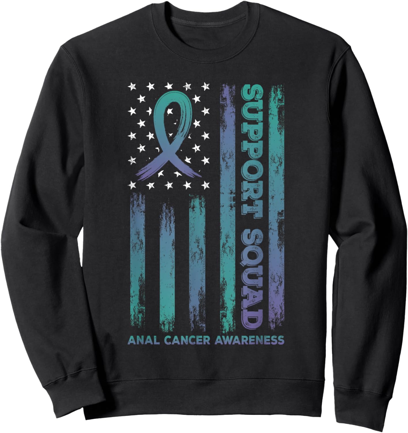 Anal Cancer Support Squad USA Flag Awareness Ribbon Sweatshirt - Sweatshirt | Black