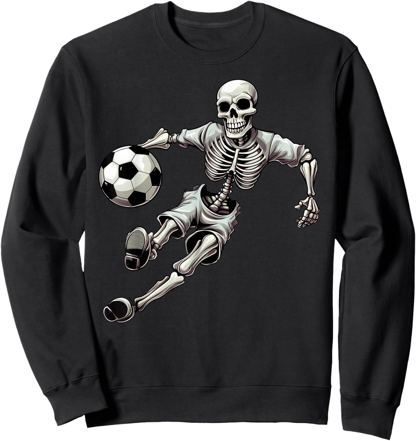 Soccer Skeleton Playing Soccer Halloween Skull Lover Sweatshirt - Sweatshirt | Black