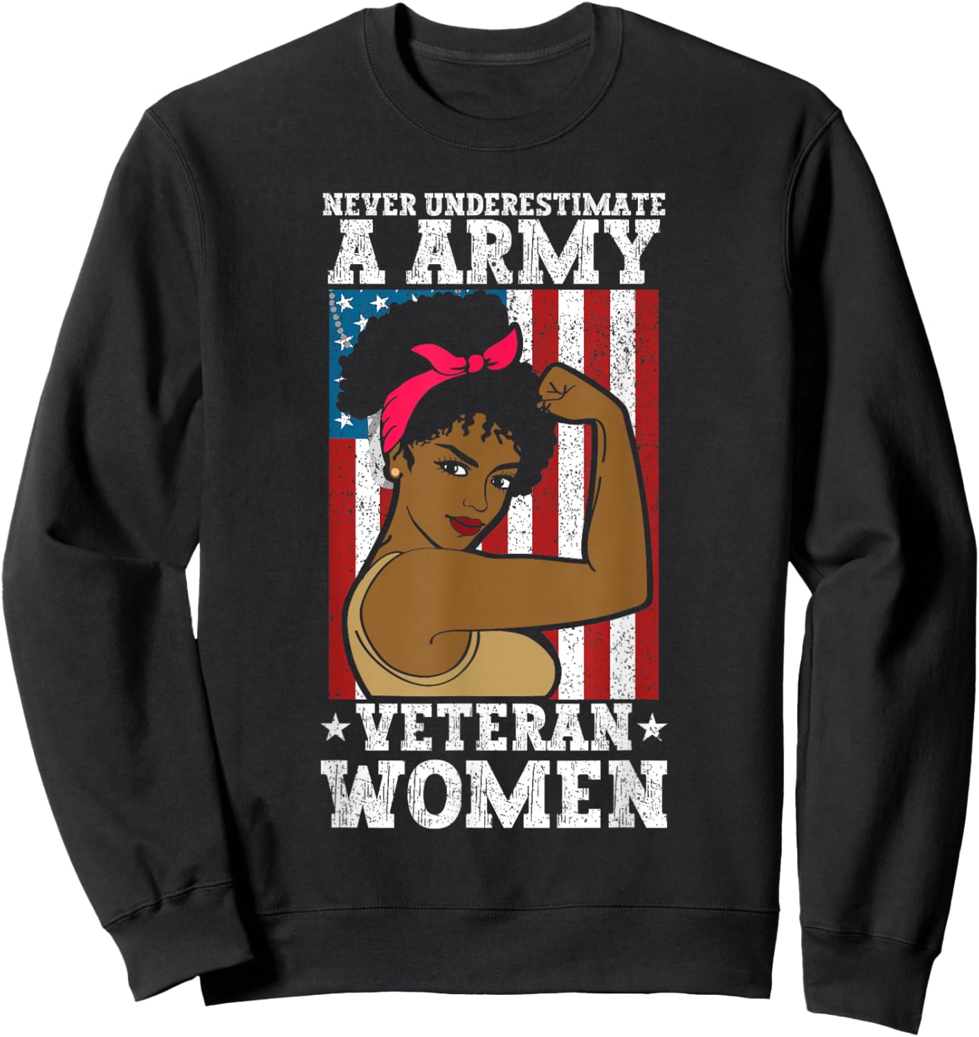 African American Army Veteran Female Afro Melanin Girl Sweatshirt - Sweatshirt | Black