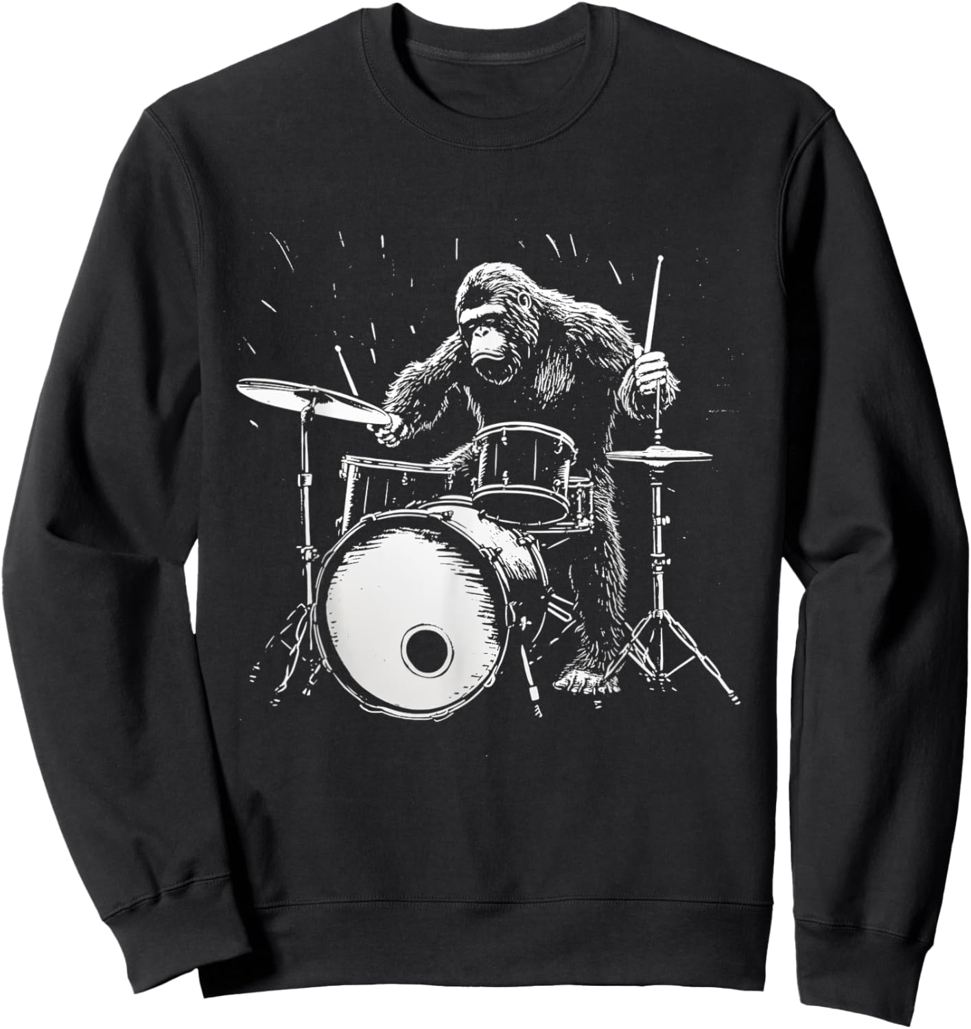 Bigfoot Drums Funny Gorilla Monkey Drummer Sweatshirt - Sweatshirt | Black