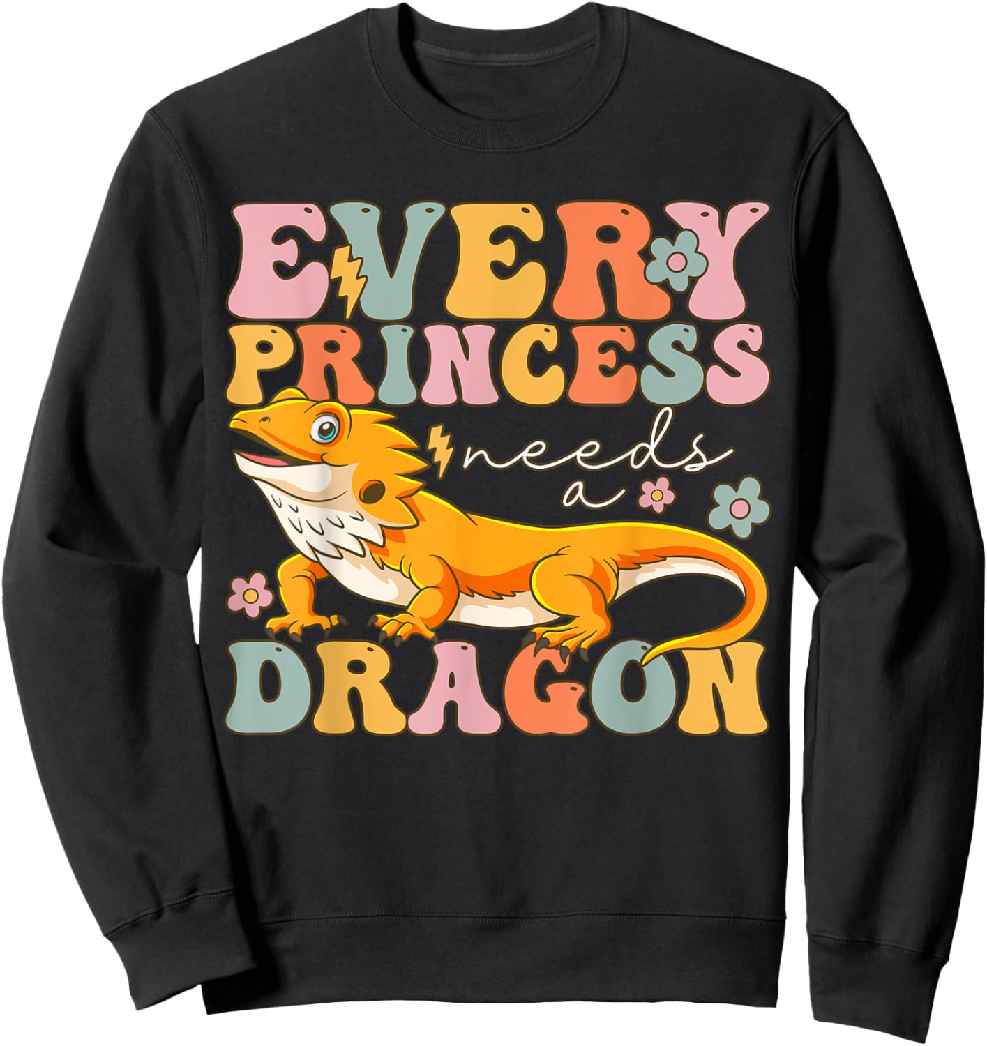 Every Princess Needs A Dragon Groovy Bearded Dragon Girl Sweatshirt - Sweatshirt | Black
