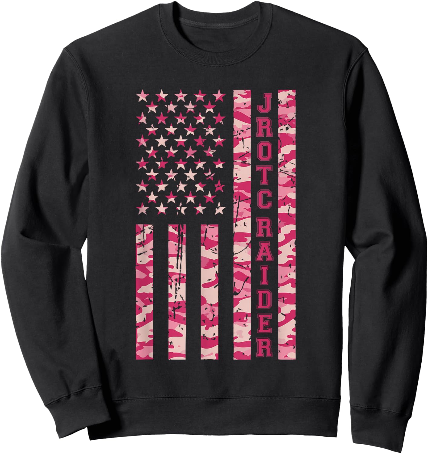JROTC Raider Competition Fitness Cadet Pink Camo USA Flag Sweatshirt - Sweatshirt | Black