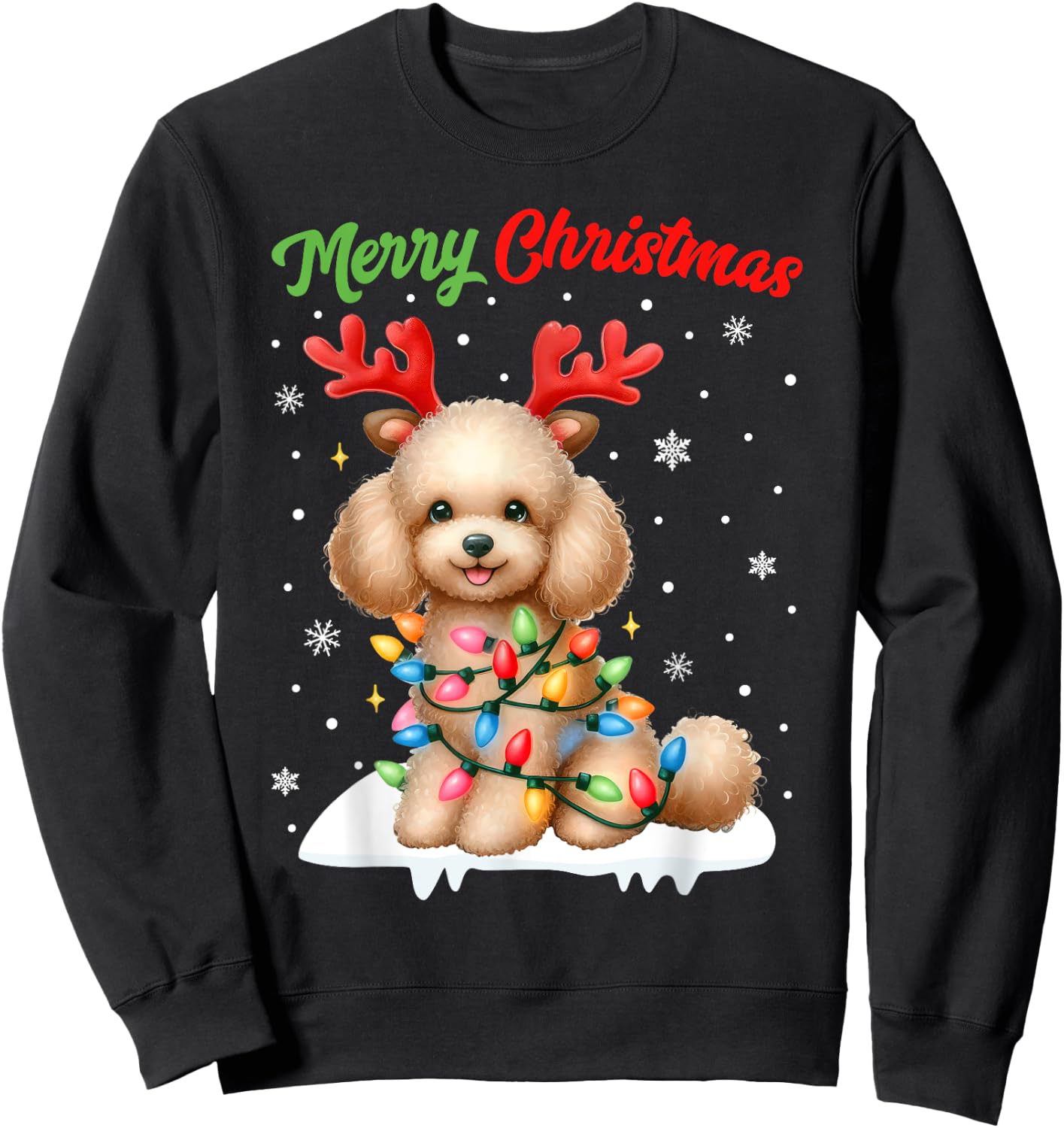 Christmas Pajamas Men Women Kids Christmas Poodle Dog Sweatshirt - Sweatshirt | Black