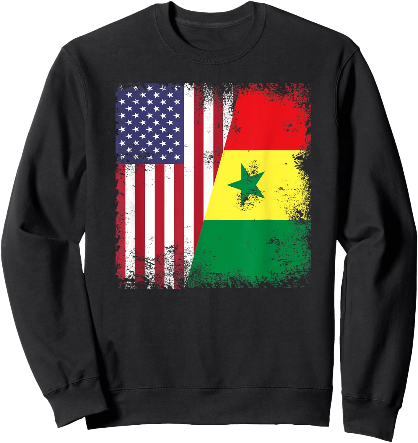 Half Senegalese Flag | Vintage Senegal USA Gift Sweatshirt - Sweatshirt | Black