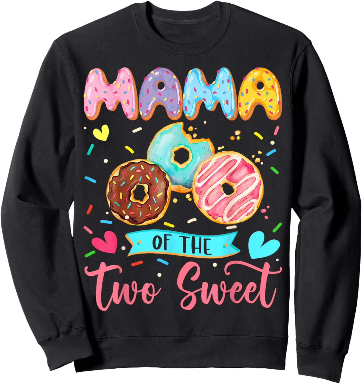 Mama Of The Two Sweet 2Nd Birthday Girl Donut Matching Sweatshirt - Sweatshirt | Black