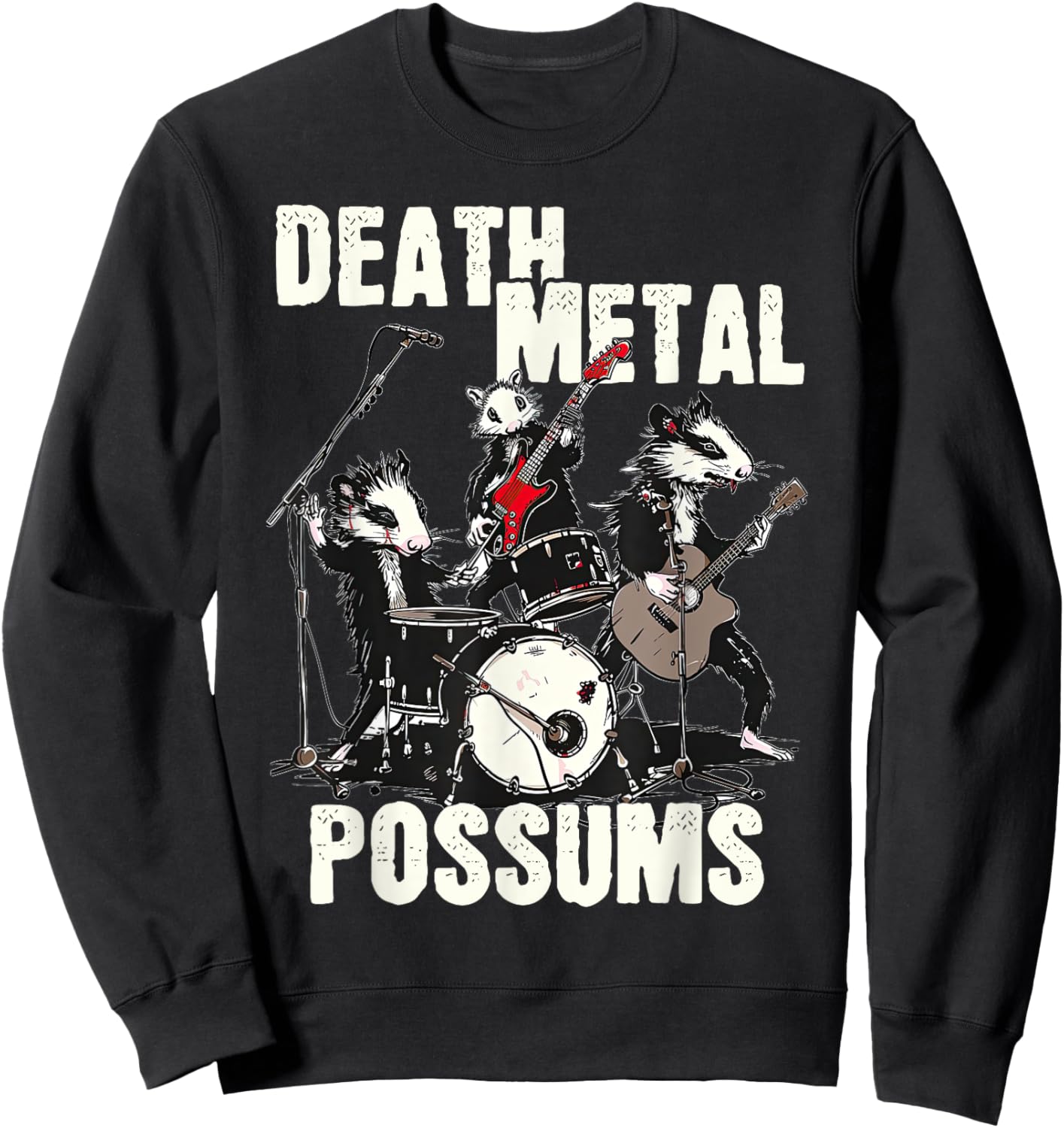 Death Metal Possums Funny Rockstar Heavy Metal Opossum Sweatshirt - Sweatshirt | Black