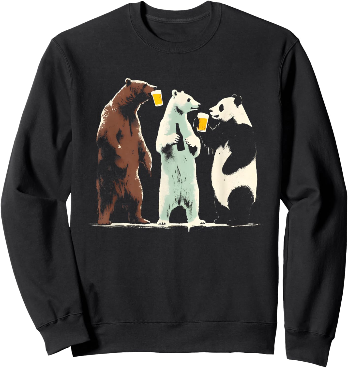 Panda Brown Polar Bear Drinking Beer - Funny Graphic Beer Sweatshirt - Sweatshirt | Black