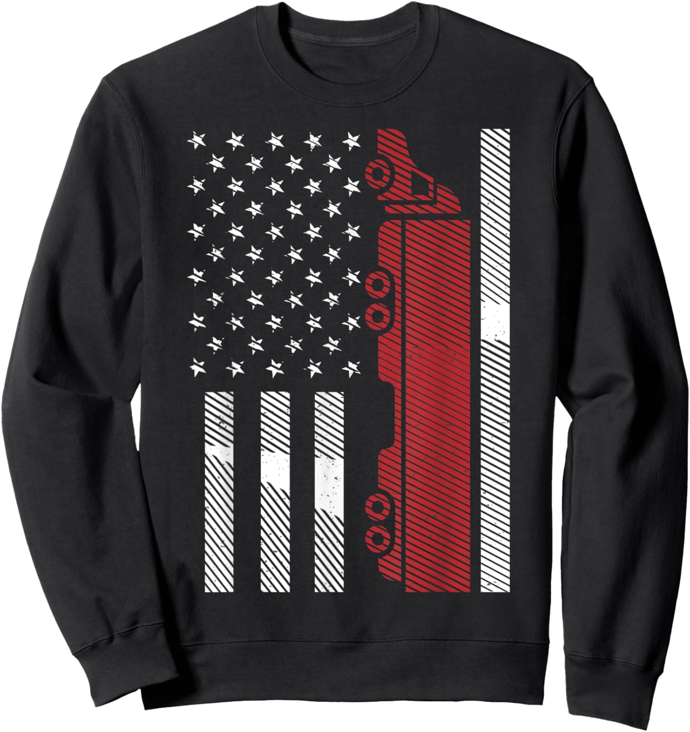 Cool US American Flag Semi Truck Driver 18 Wheeler Trucker Sweatshirt - Sweatshirt | Black