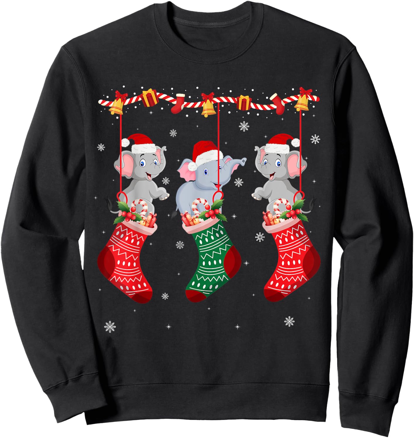 Matching Outfits for Holiday Party Elephant Christmas Socks Sweatshirt - Sweatshirt | Black