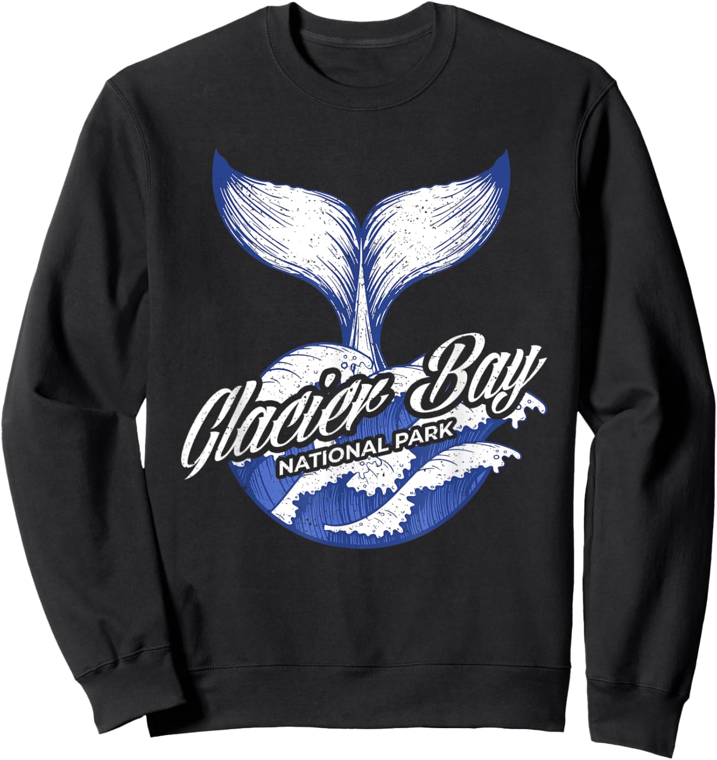 Vintage Whale Tail And Ocean Waves Glacier Bay Alaska Sweatshirt - Sweatshirt | Black