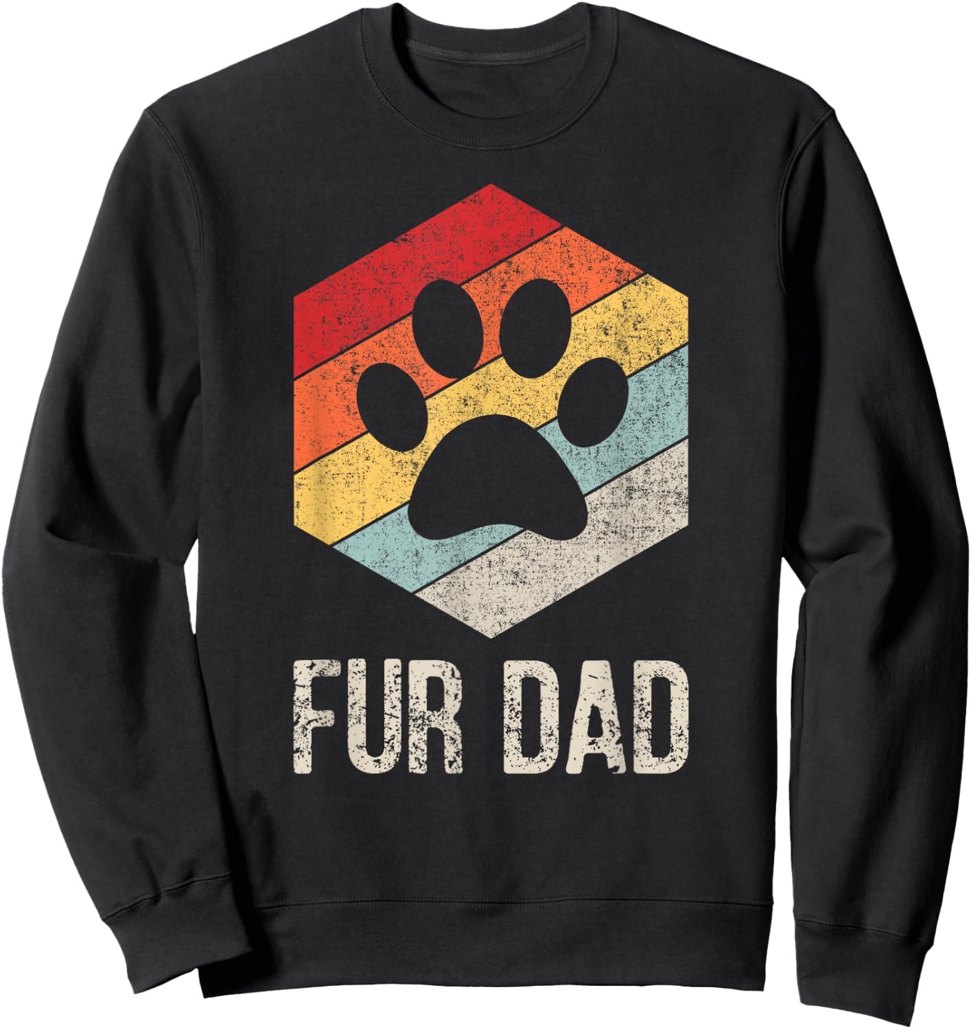 Funny Fur Dad Vintage Retro Dog and Cat Owner Sweatshirt - Sweatshirt | Black