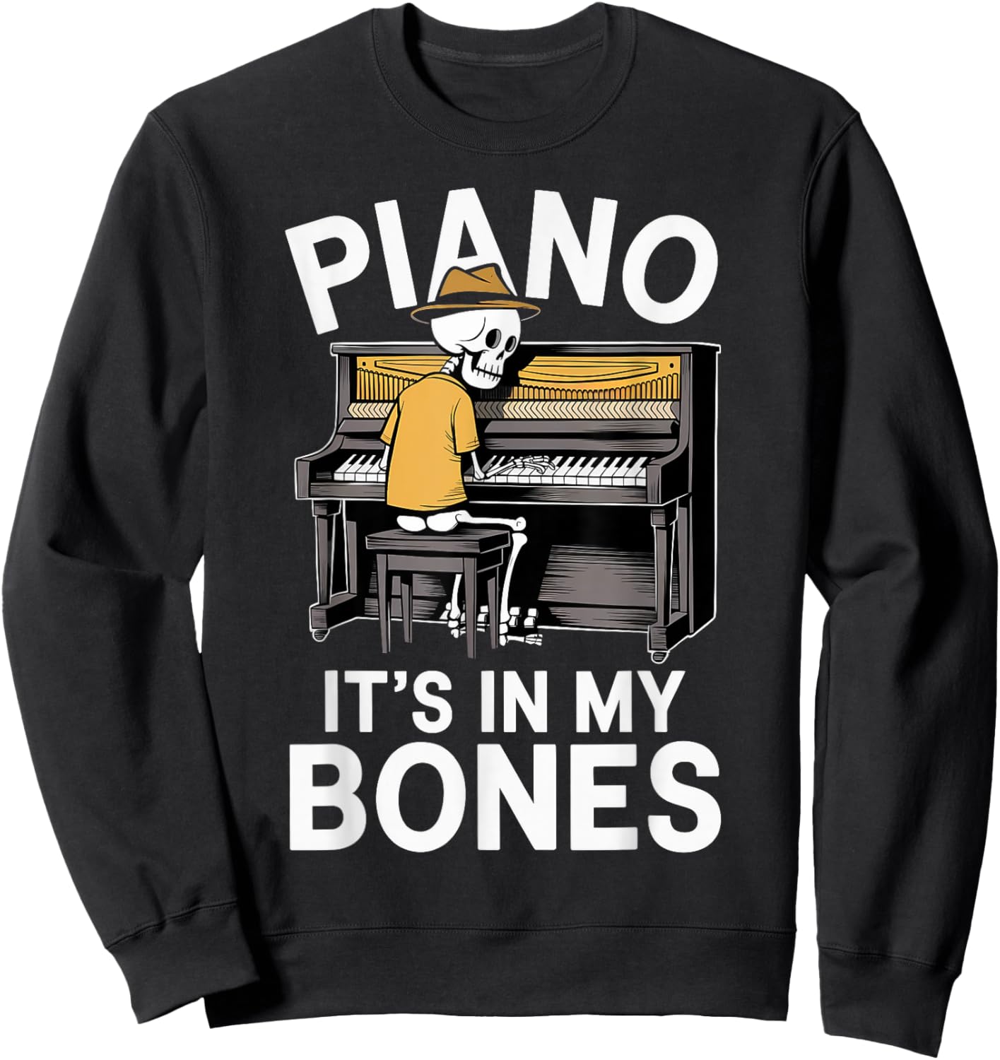 Funny Pianist Skeleton Playing Piano Sweatshirt - Sweatshirt | Black