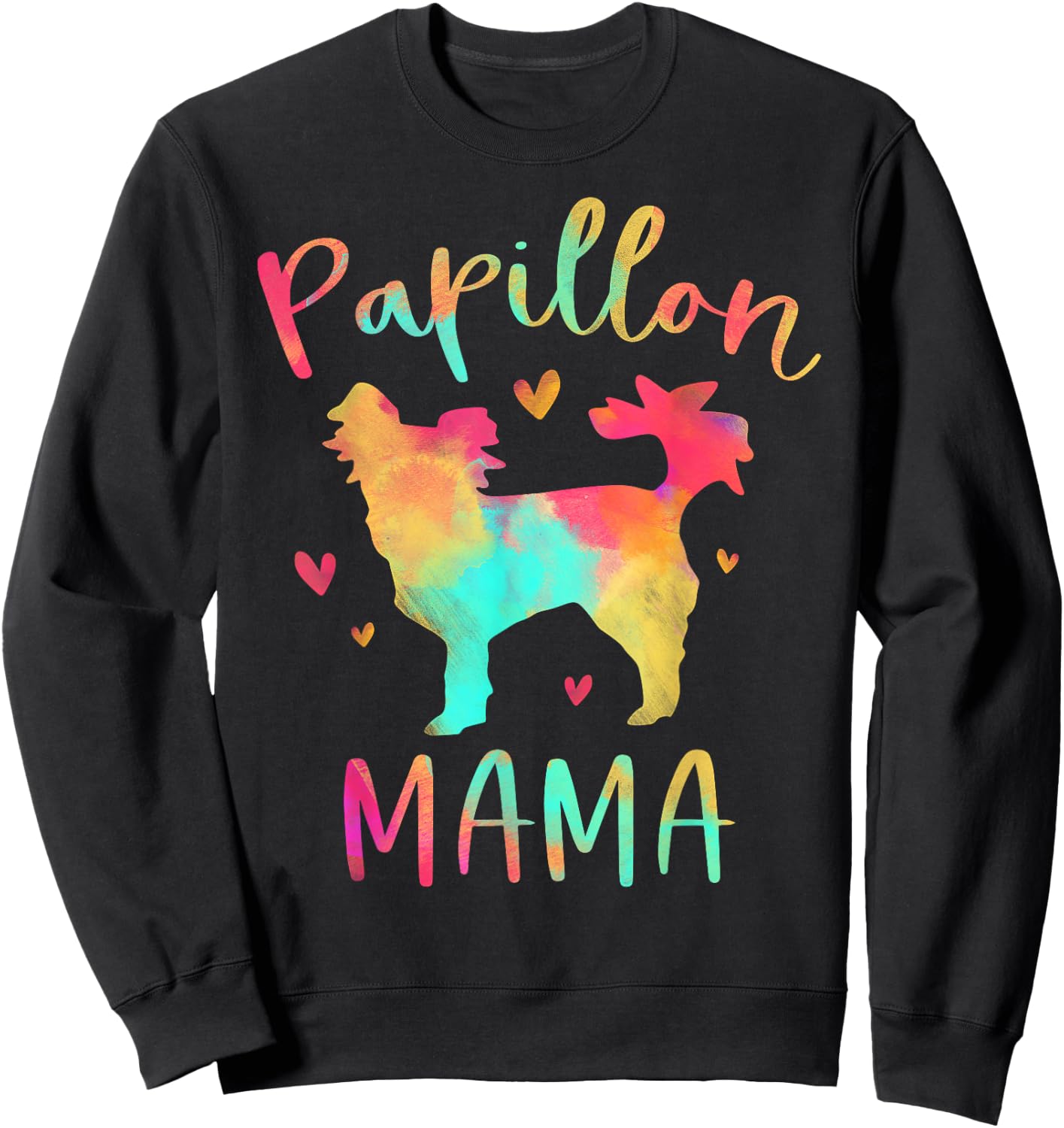 Papillon Mama Colorful Papillon Gifts Dog Mom Sweatshirt - Sweatshirt | Black