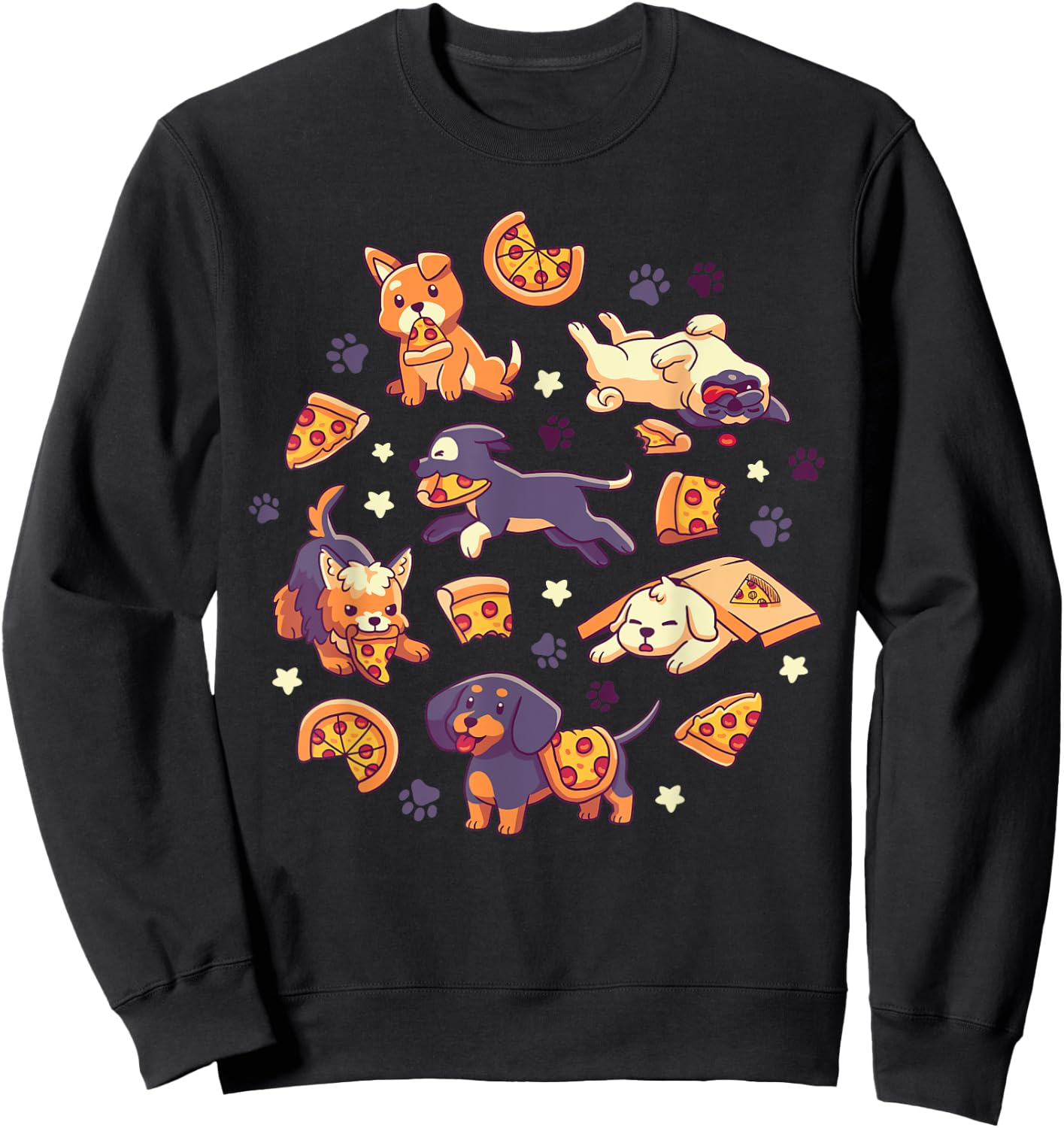 Pupperoni Pizza - Cute Puppy Dogs with Fast Food - Kawaii Sweatshirt - Sweatshirt | Black