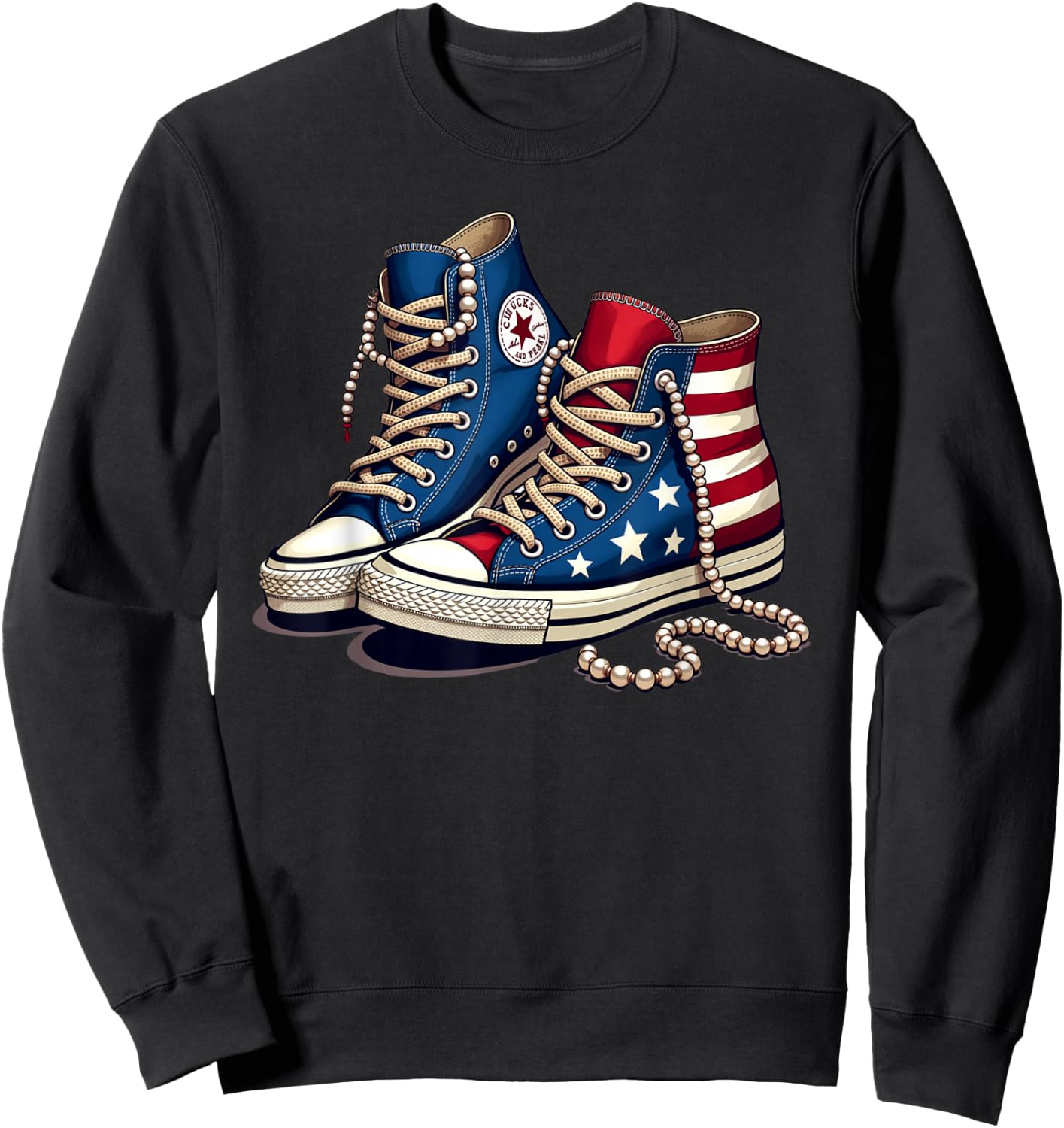 Women Girls Chucks and Pearls Cute Shoes Bling 2024 Sweatshirt - Sweatshirt | Black