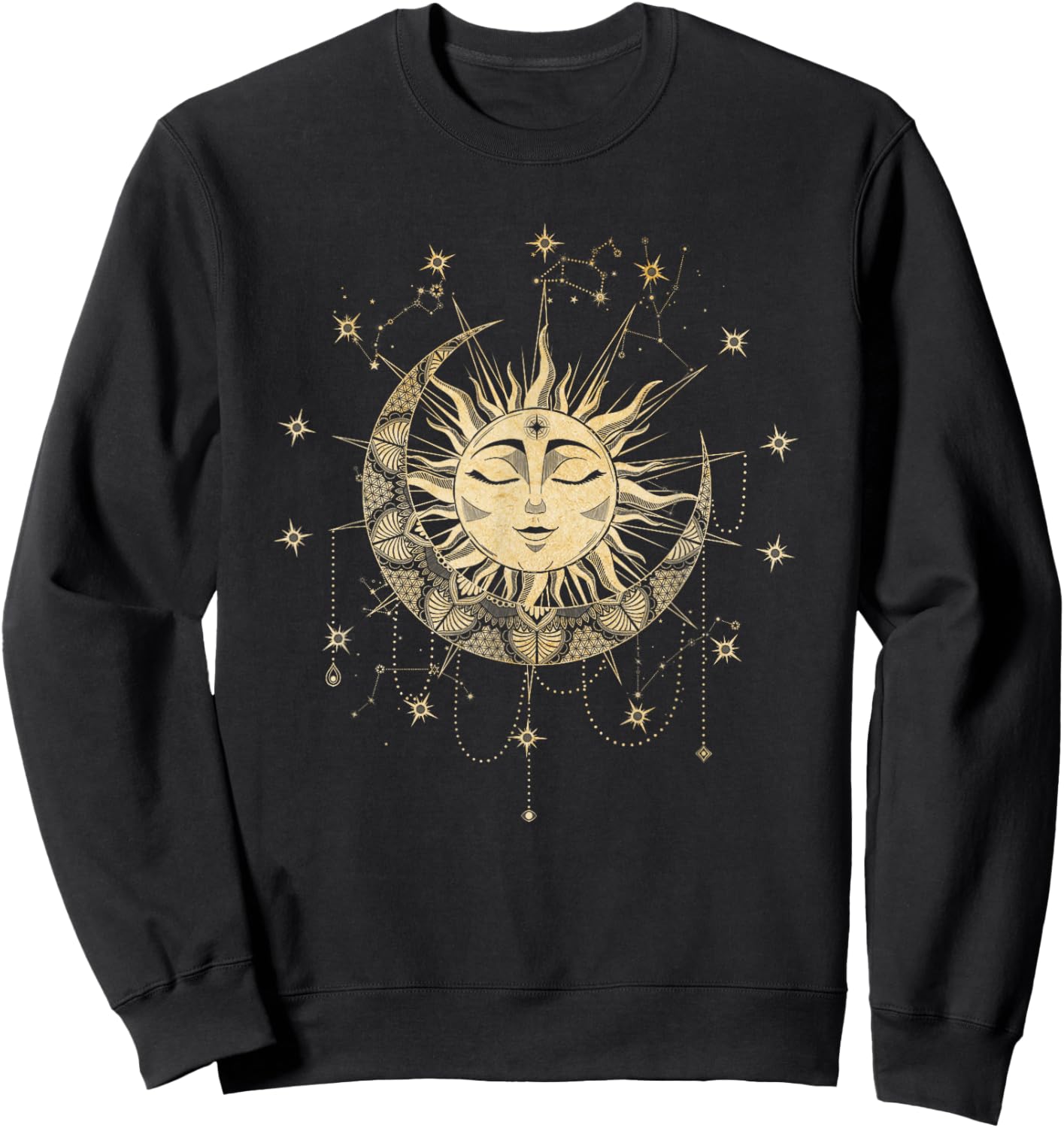 Magische Geometrie Mandala Sonne mit Mond Sternen Okkultes für Erwachsene, , Schwarz, S Sweatshirt - Sweatshirt | Black