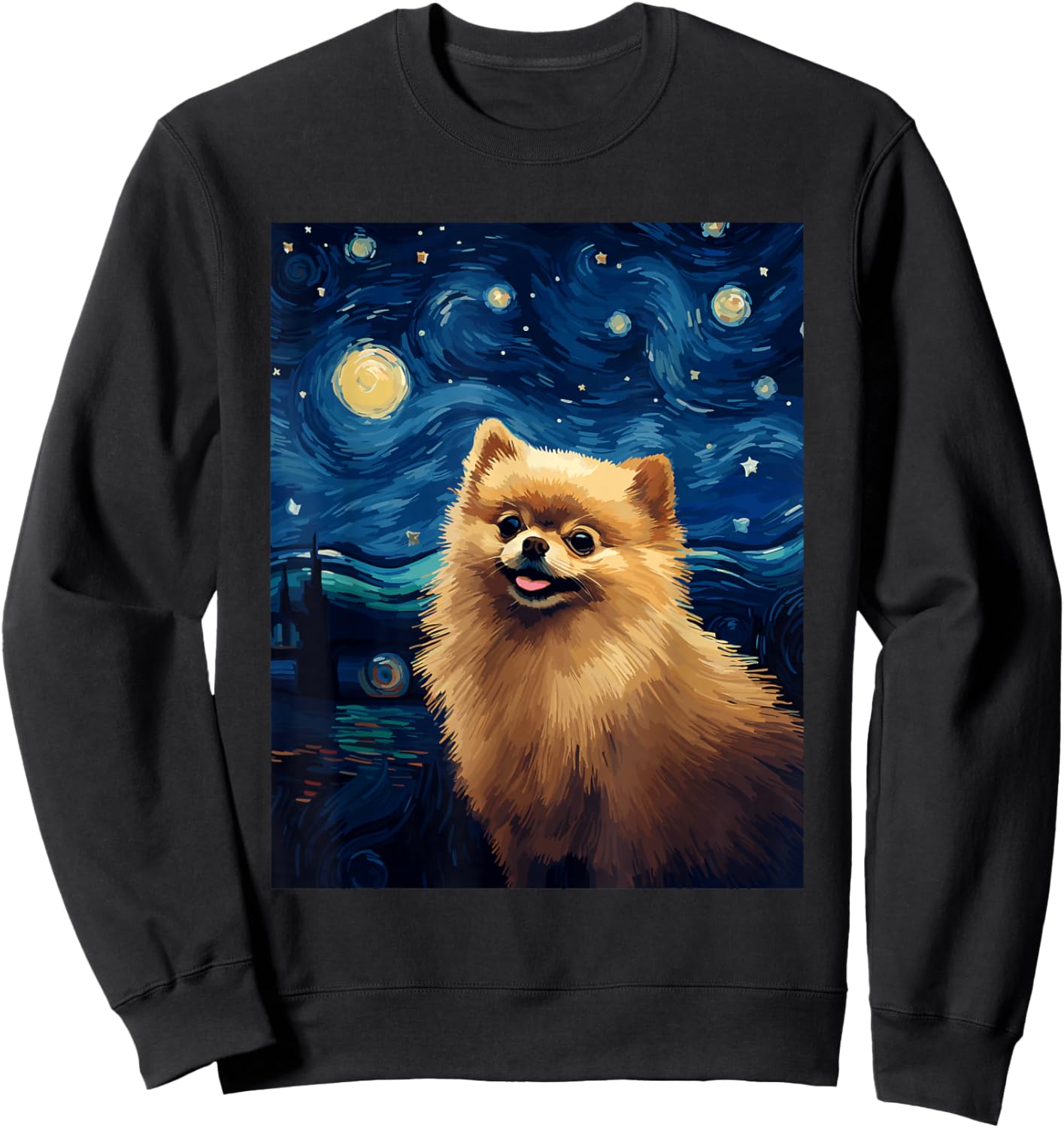Pomeranian Dog Starry Night Van Gogh Art Lover Sweatshirt - Sweatshirt | Black