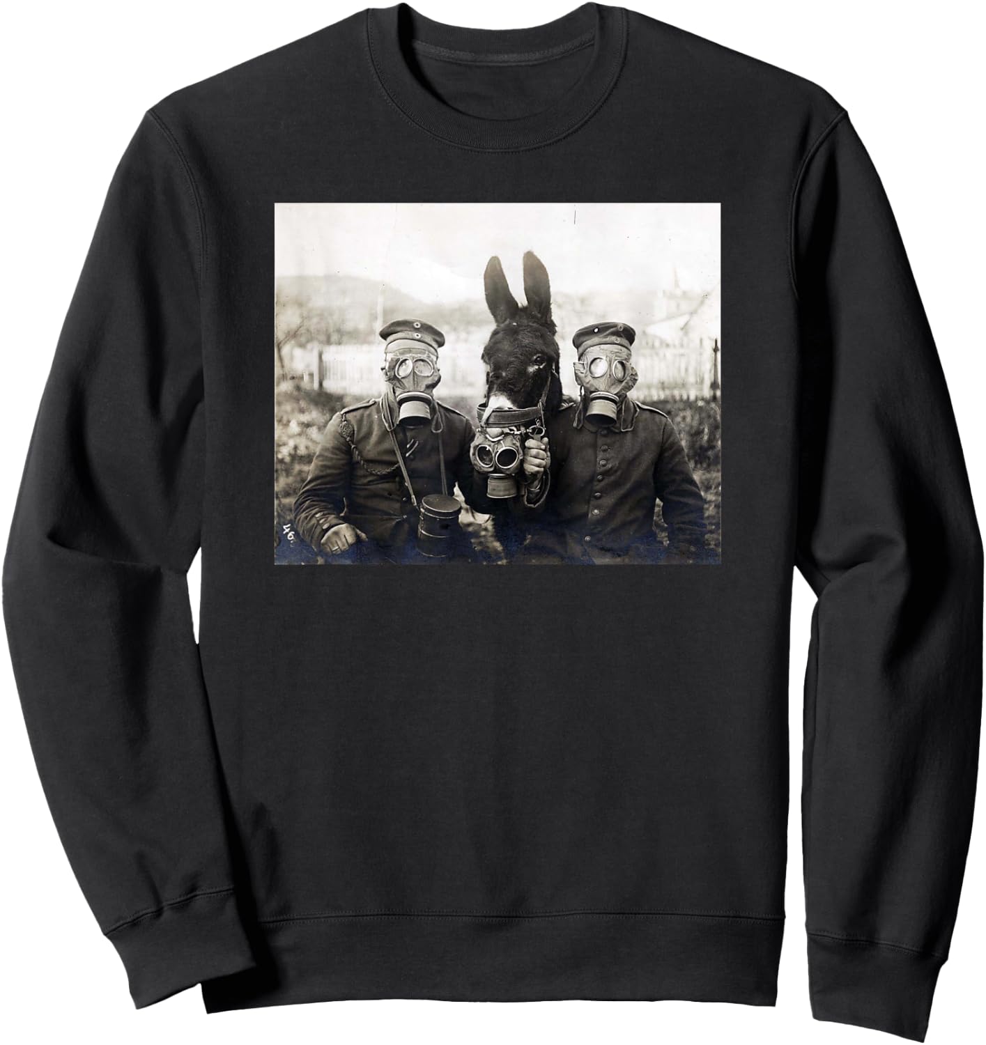 WW1 Vintage Gas Mask Donkey Shirt Sweatshirt - Sweatshirt | Black
