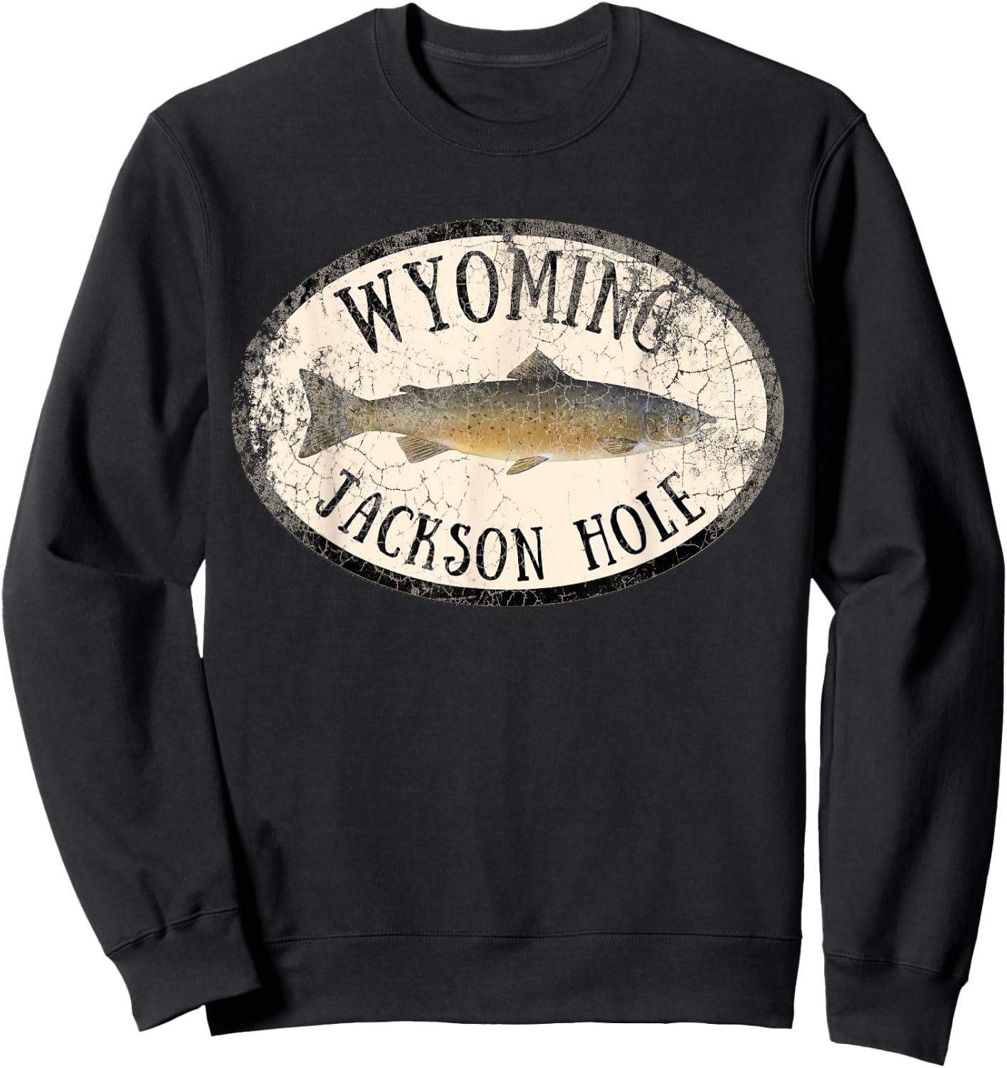 Wyoming Jackson Hole Trout Fish Fly Fishing Vintage Sweatshirt - Sweatshirt | Black