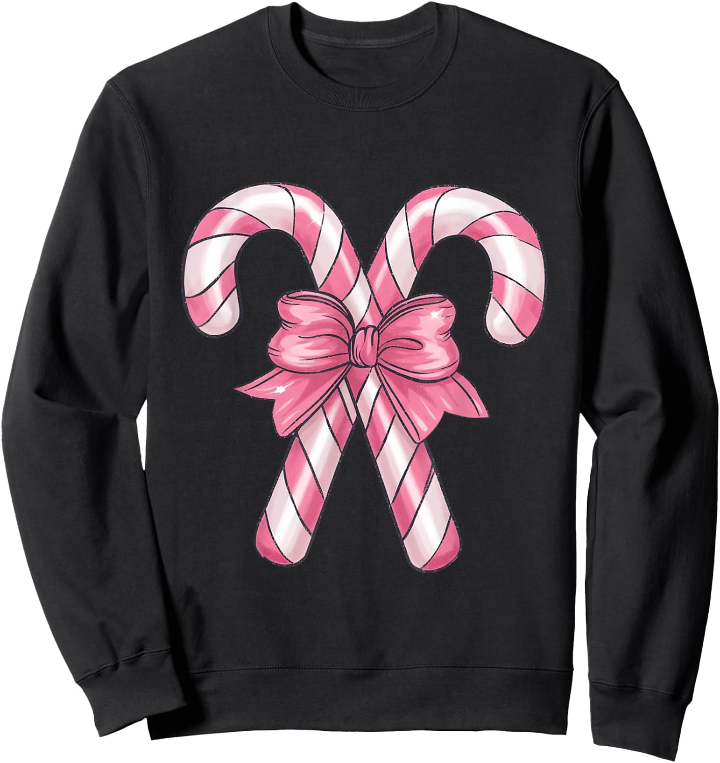 Candy Cane Christmas- Pretty Pink Bow Sweatshirt - Sweatshirt | Black