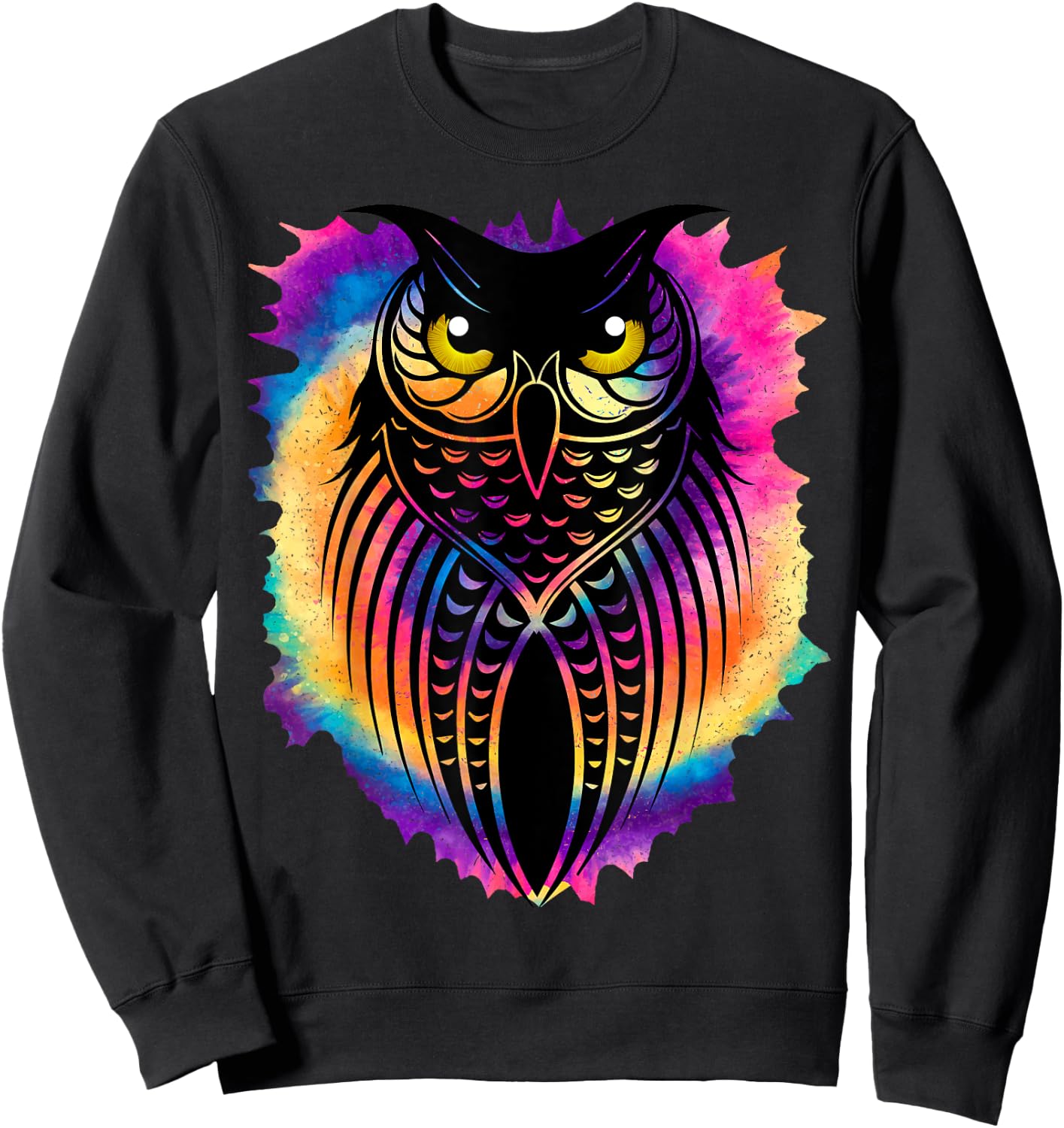 Owl Tie-Dye Graphic | Gift Bird and Owl Lovers Sweatshirt - Sweatshirt | Black