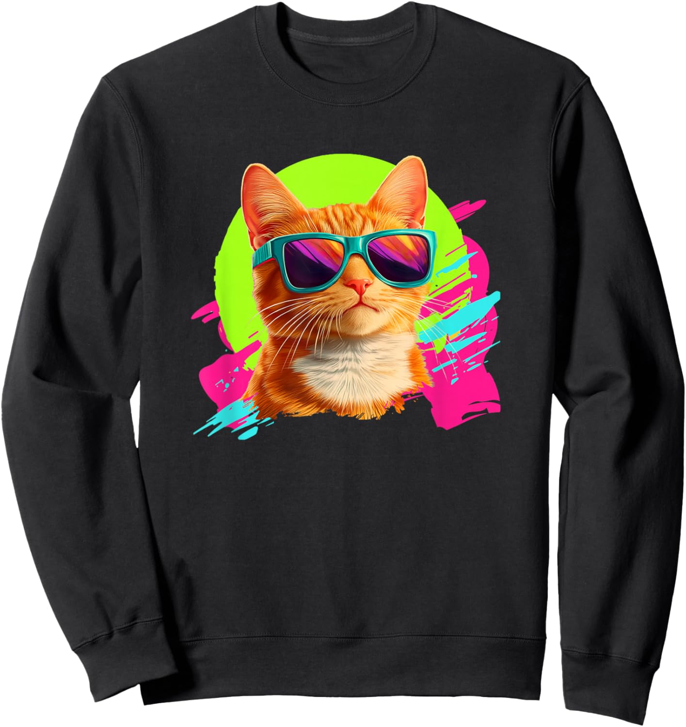 Kids Retro Vintage 80s Orange Tabby Cat Lover Sweatshirt - Sweatshirt | Black