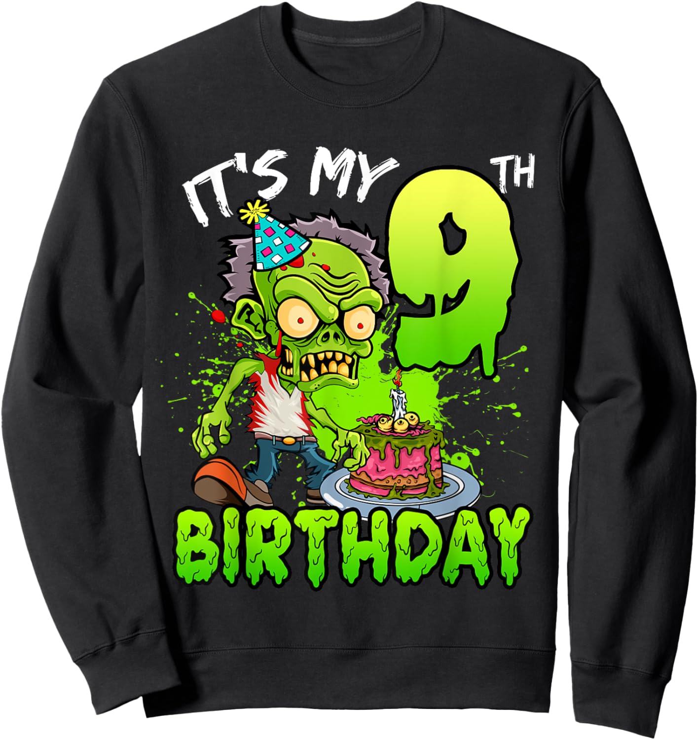 It's My 9th Birthday Zombie Lover 9 Year Old Boys Girls Sweatshirt - Sweatshirt | Black