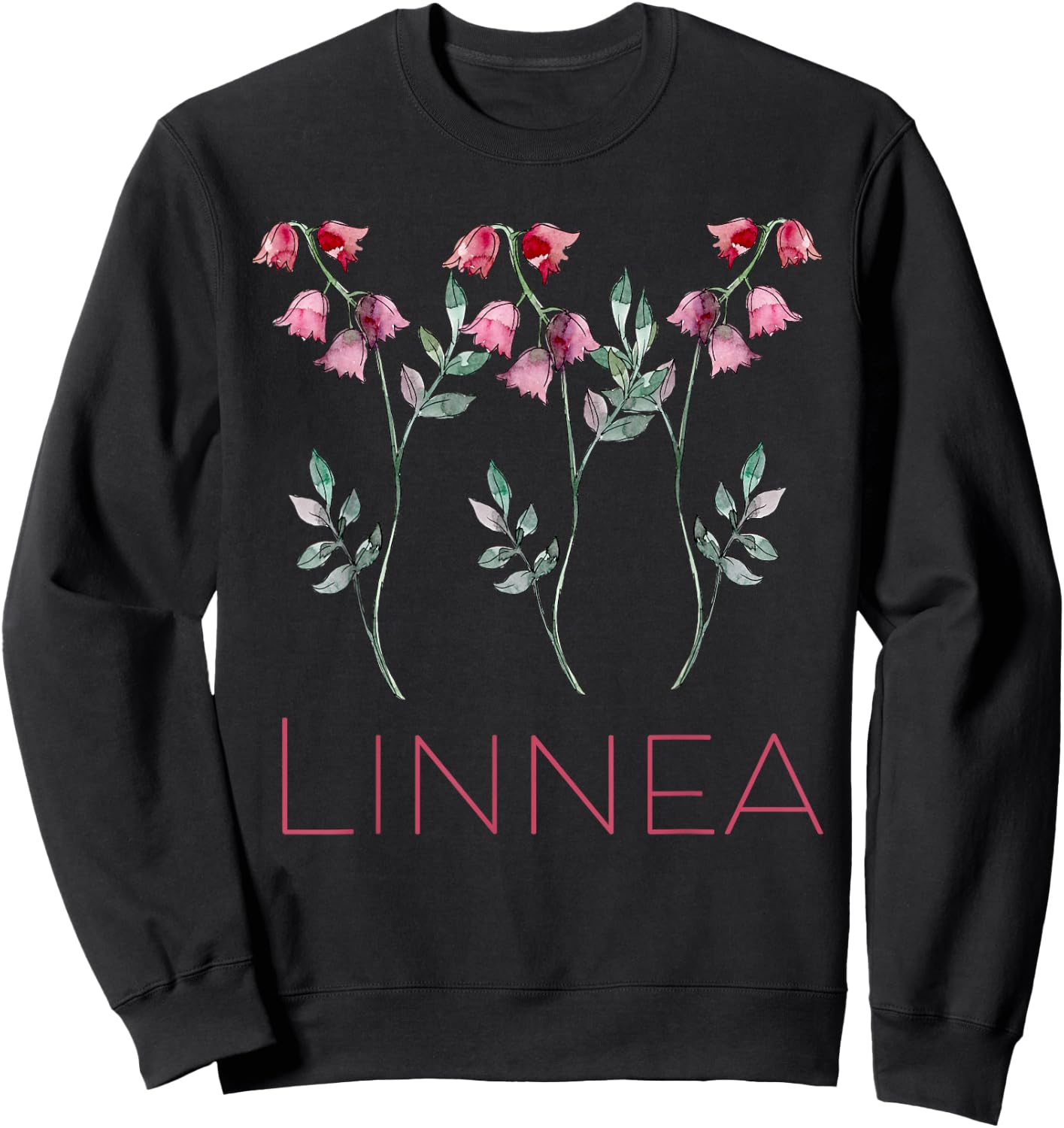 Linnea Flower Twinflower Wildflower Pink Flowers Sweatshirt - Sweatshirt | Black