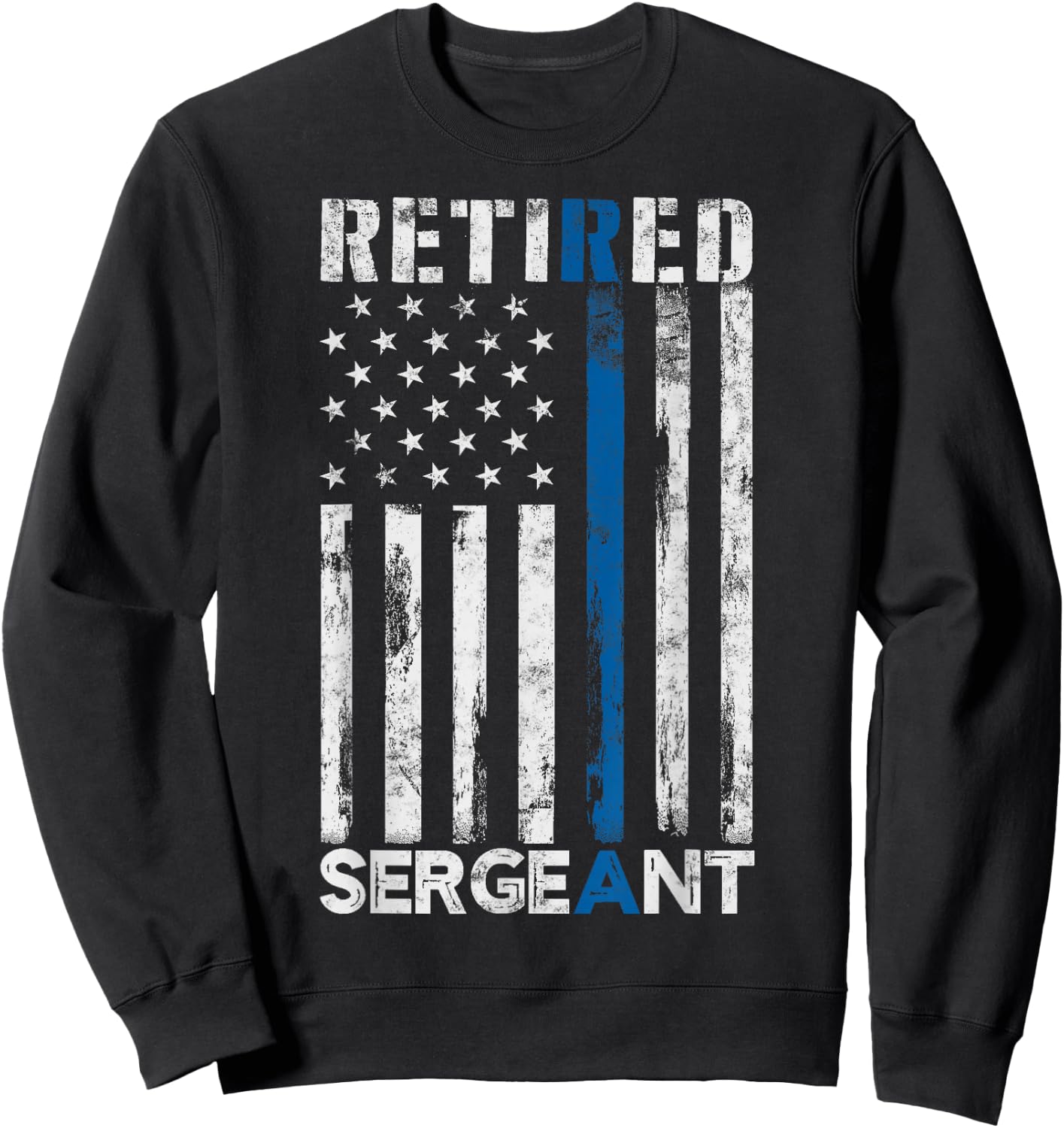 Retired Sergeant Police gift Thin Blue Line American Flag Sweatshirt - Sweatshirt | Black