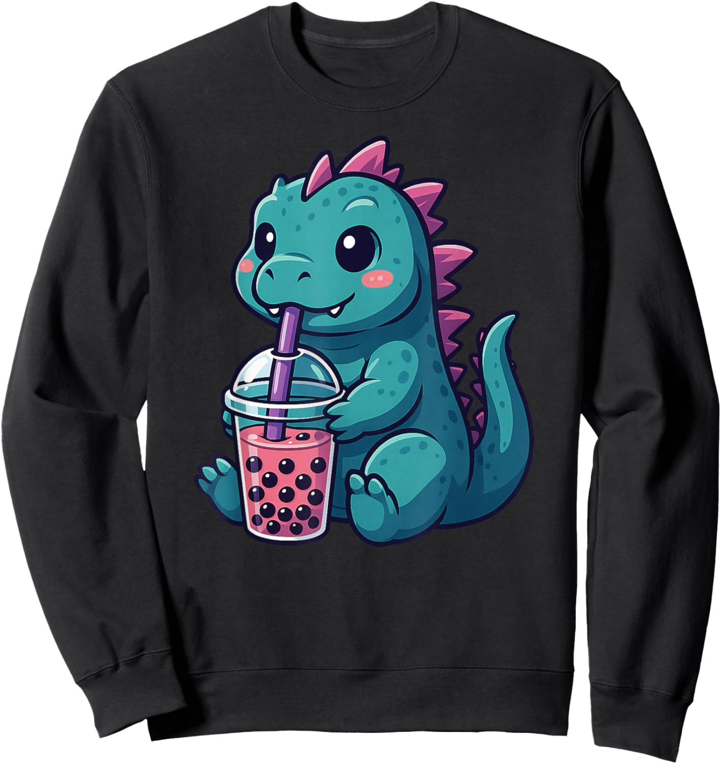 Cute Dinosaur Boba Tea Lover Kawaii Boys Girls Kids Sweatshirt - Sweatshirt | Black