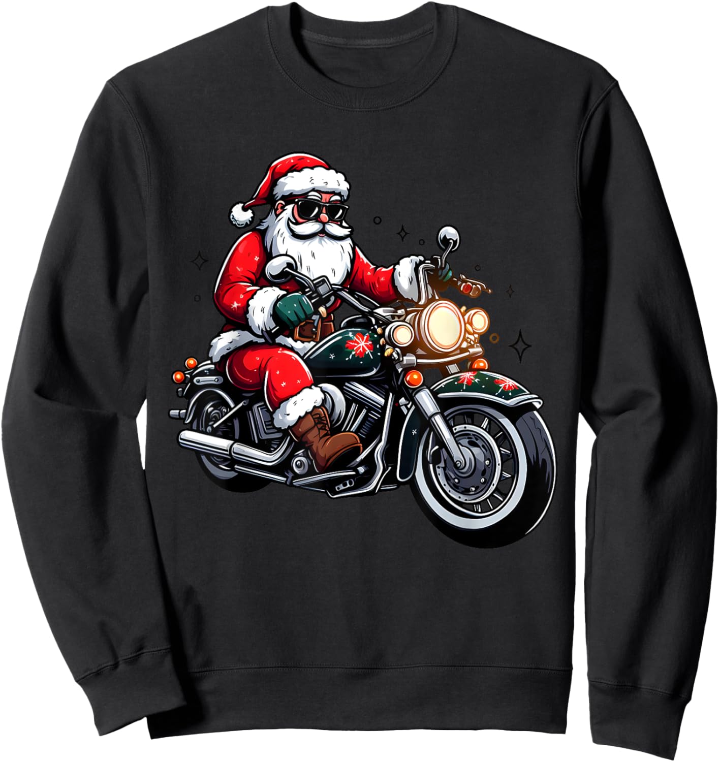 Funny Motorcycle Christmas Santa Riding Biker Rider Sweatshirt - Sweatshirt | Black