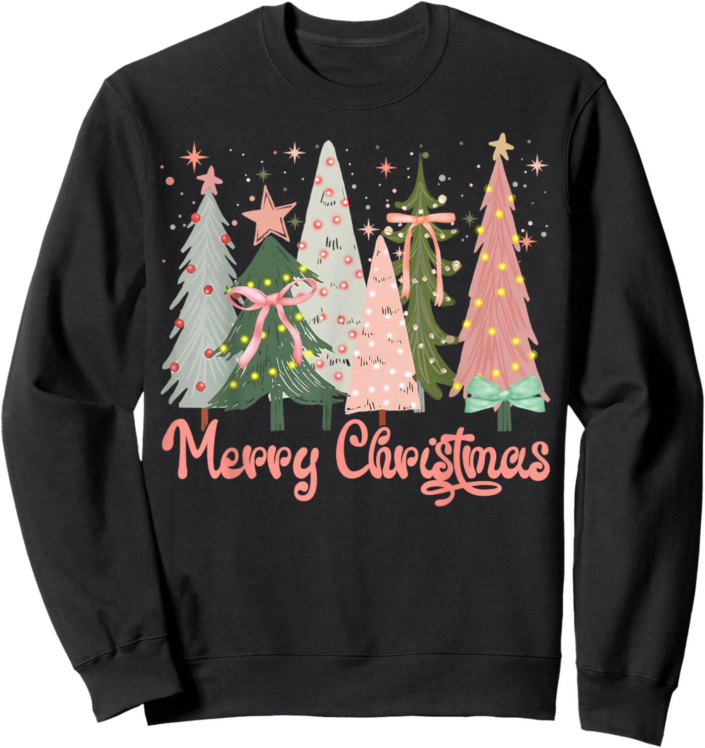 Merry Christmas Tree Boho Xmas Pink Girl Women Sweatshirt - Sweatshirt | Black