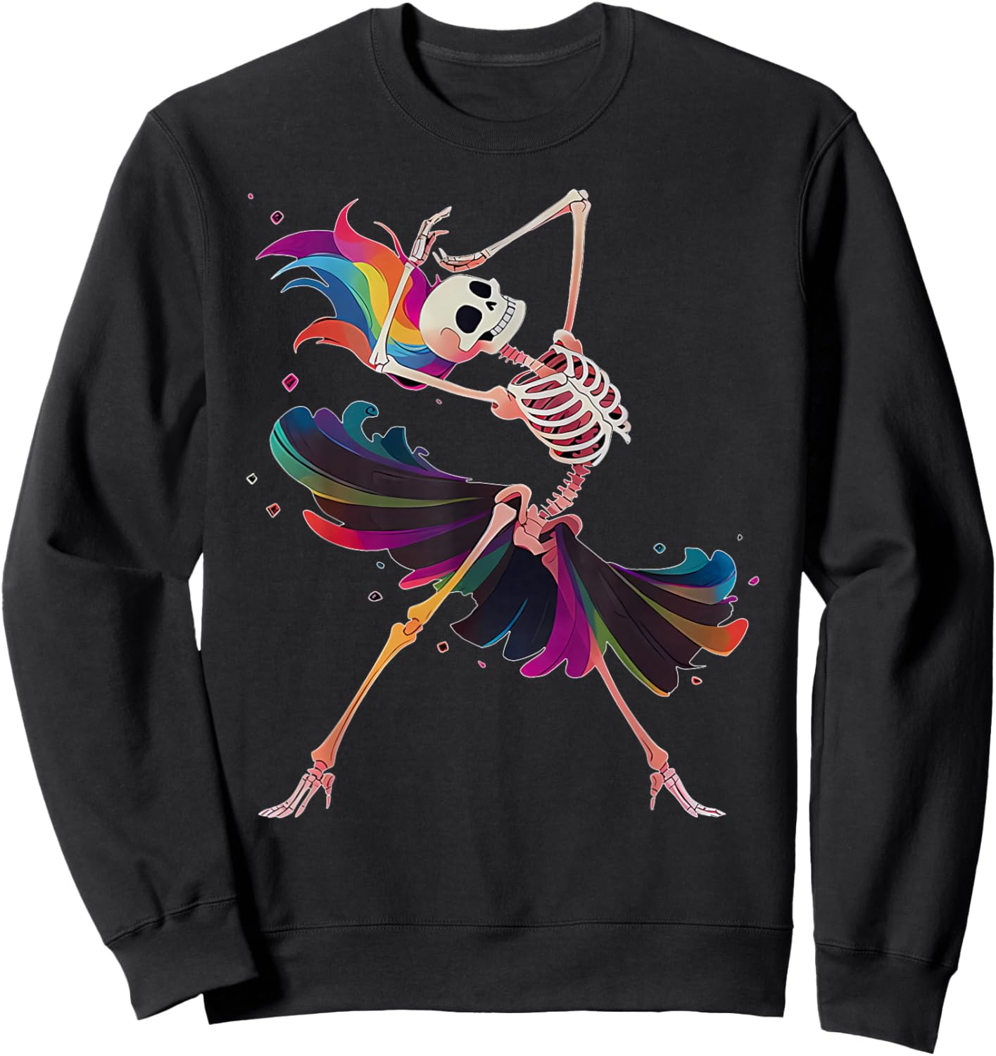 Dancing Skeleton Rainbow Ballerina Halloween Sweatshirt - Sweatshirt | Black
