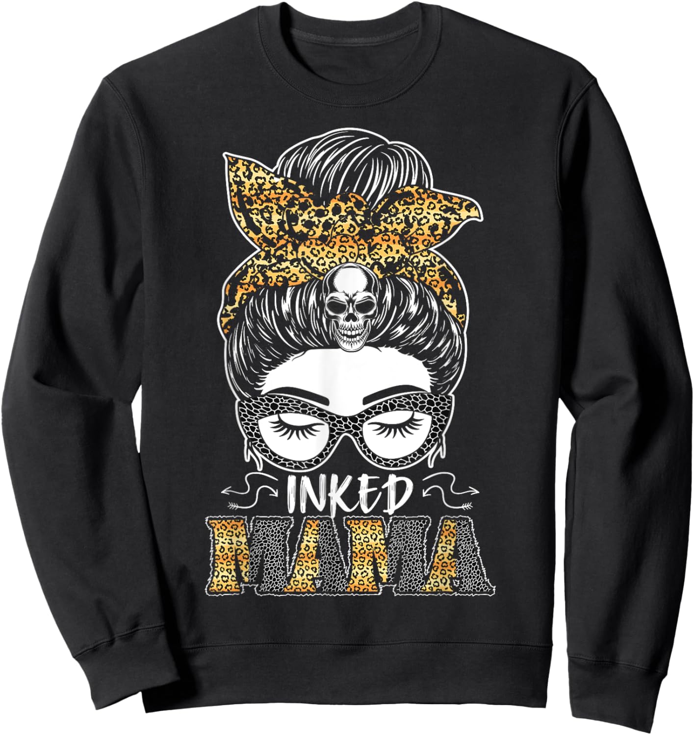 Tattooed Badass Mom Inked Messy Bun Tattoos Inked Mama Sweatshirt - Sweatshirt | Black