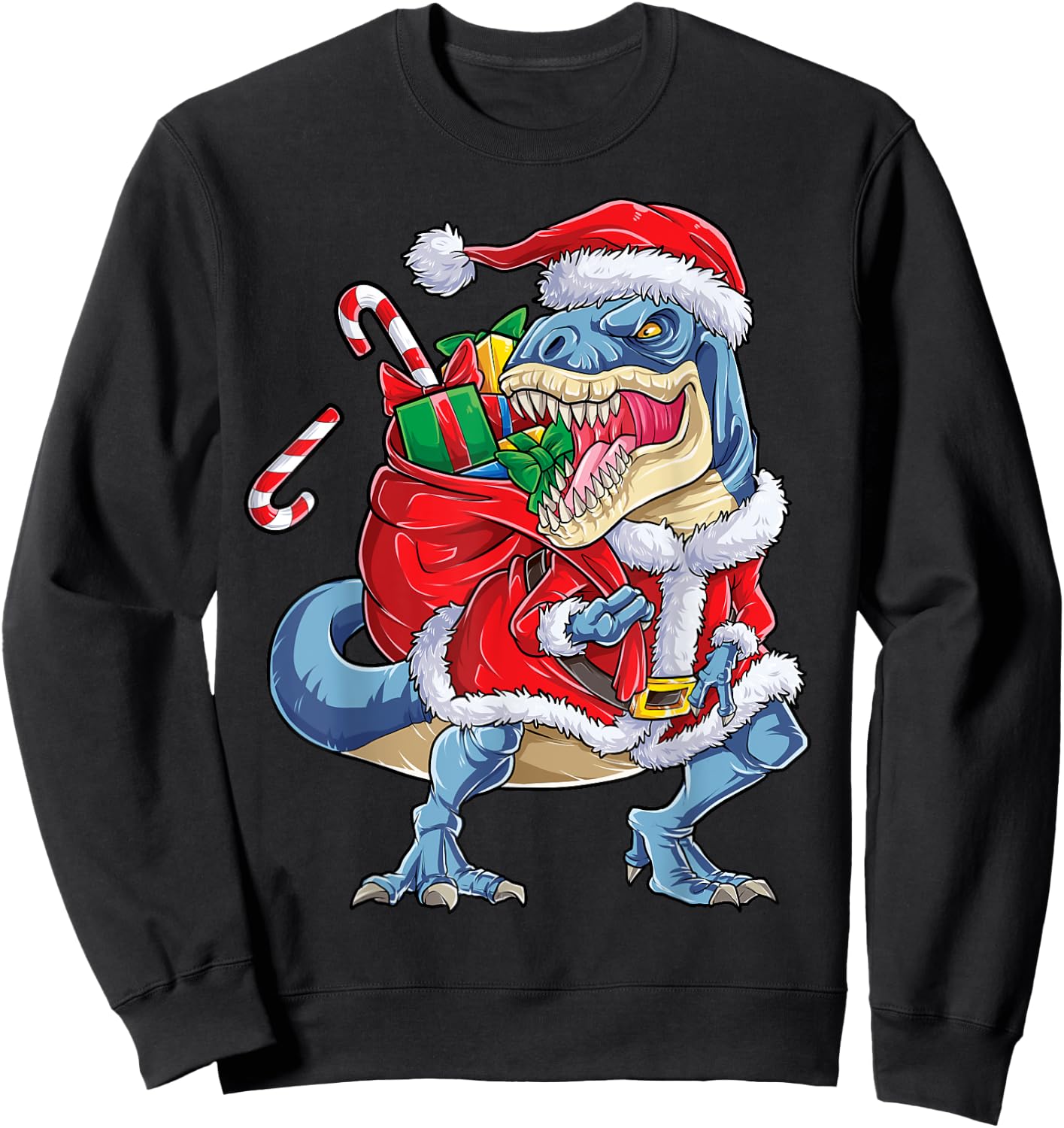 Dinosaur Christmas Santa Claus T-rex Boys Men Funny Xmas Sweatshirt - Sweatshirt | Black