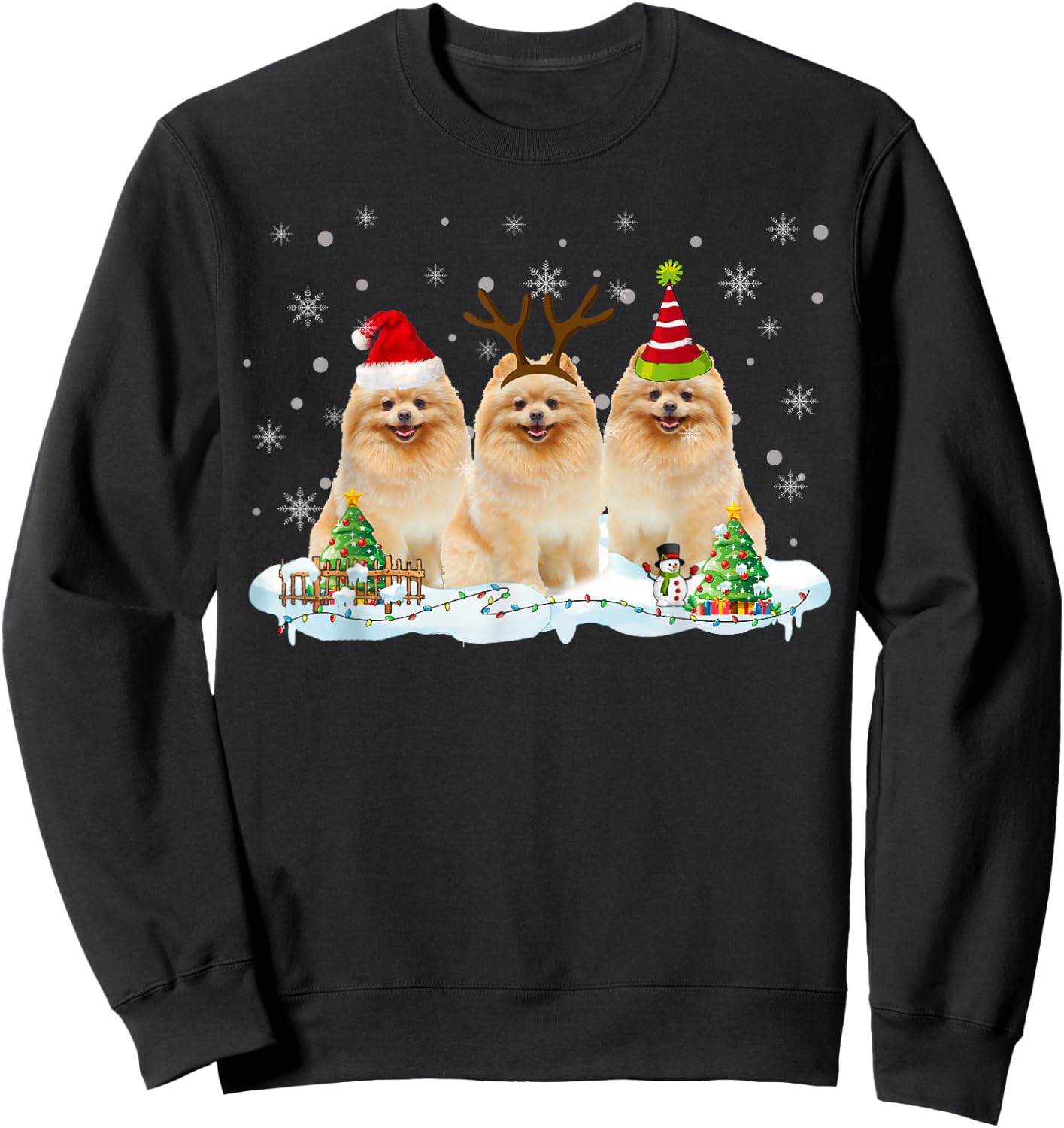 Funny Christmas Pomeranian Santa Reindeer Pomeranian Lover Sweatshirt - Sweatshirt | Black