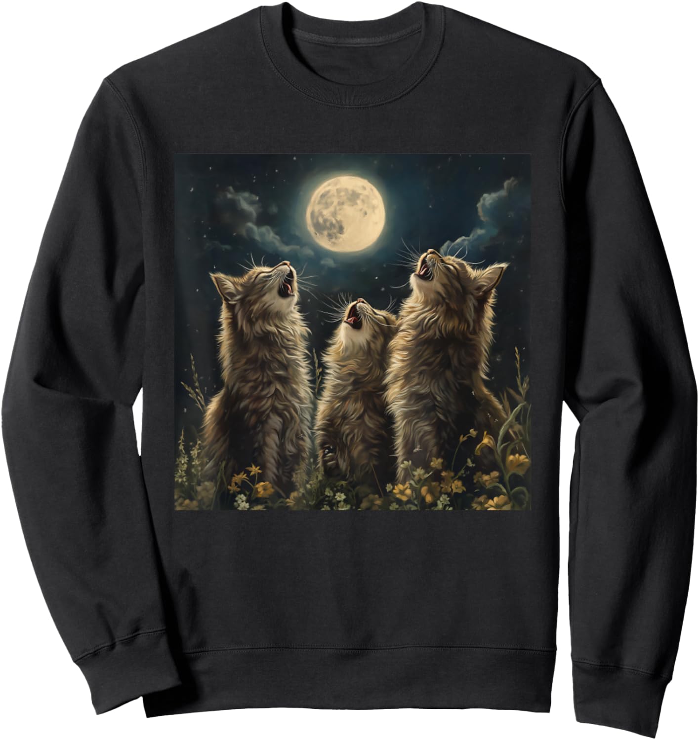 Maine Coon Howl At Moon Cat Lover Sweatshirt - Sweatshirt | Black