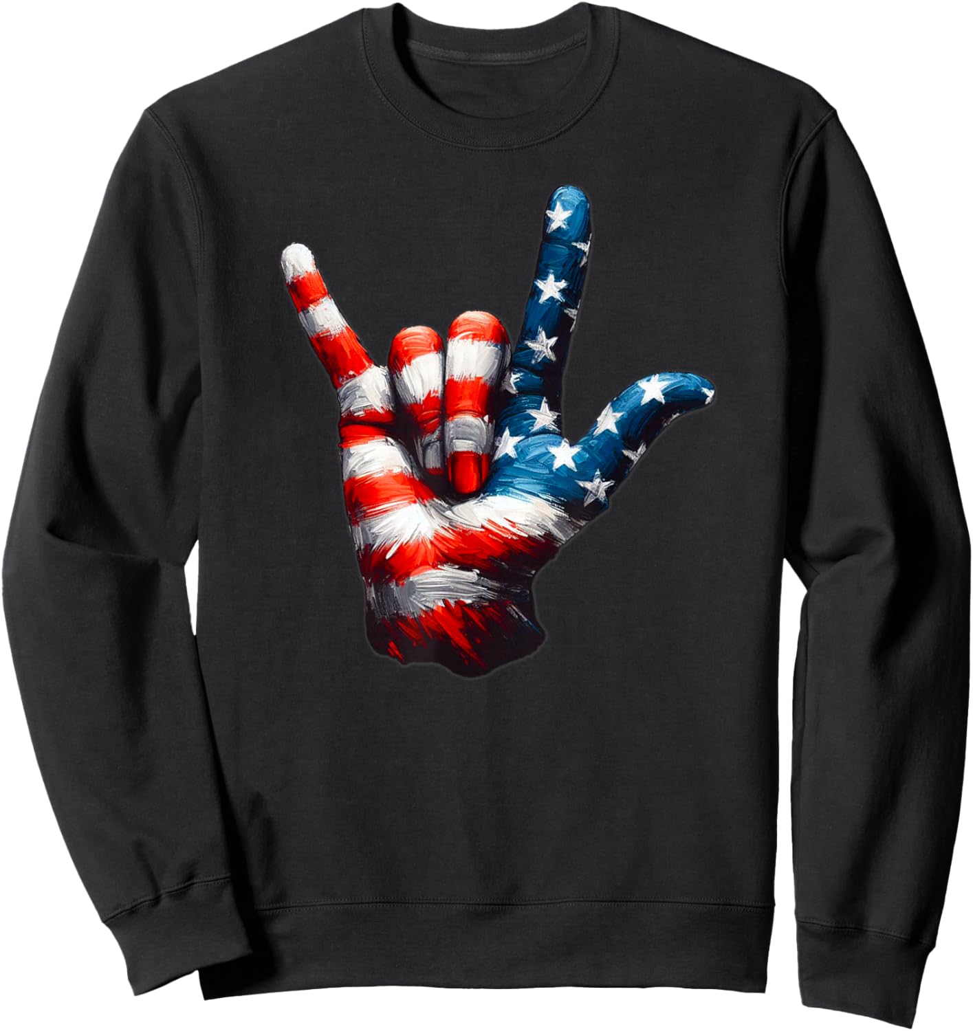 ASL USA Flag 'Love Sign' for Independence and Veterans Day Sweatshirt - Sweatshirt | Black