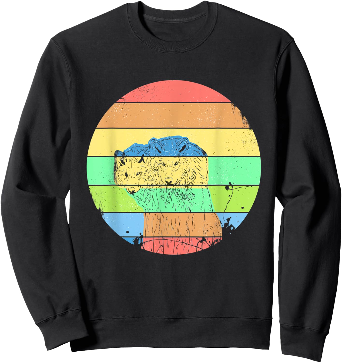 Wolf Retro Vintage 70s Style Wolves Gift Sweatshirt - Sweatshirt | Black